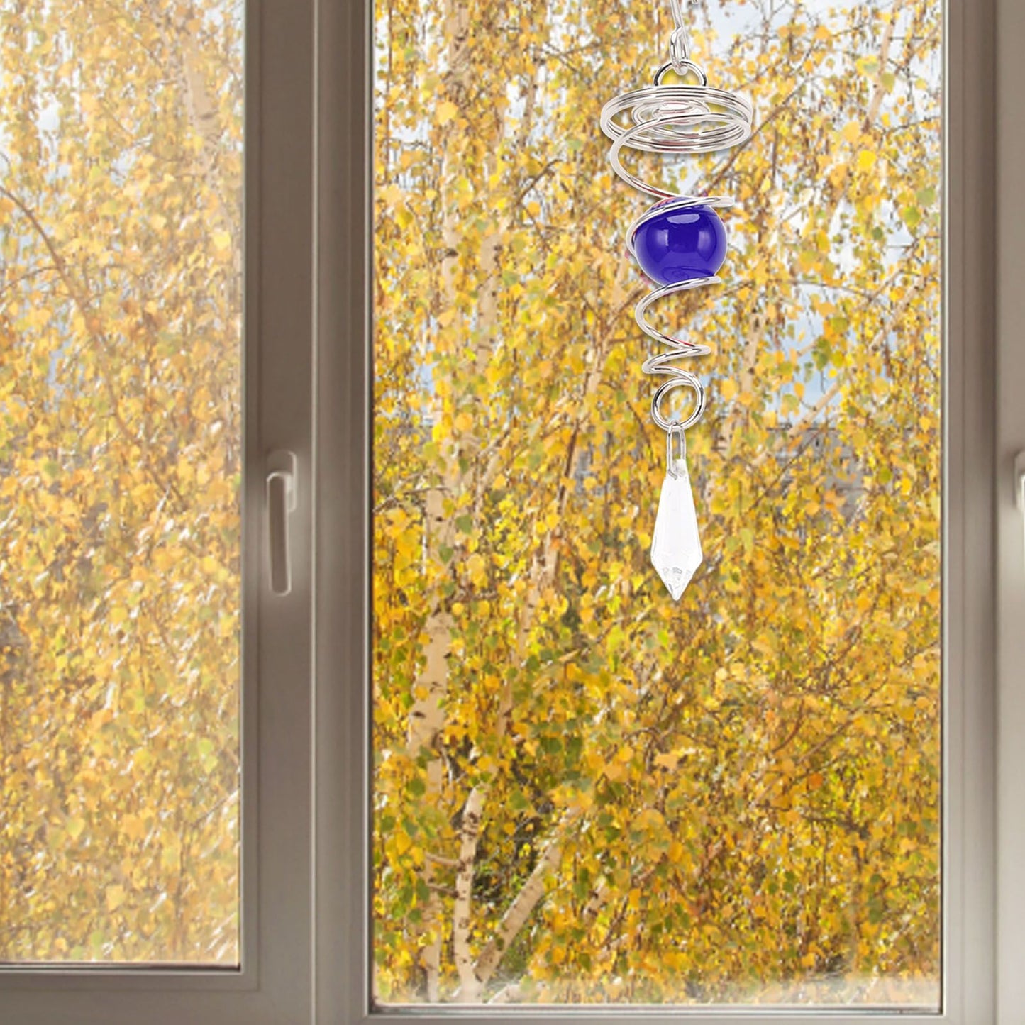 2Pcs Gazing Ball Spiral Tail Wind Spinner Stabilizer Stainless Steel Spiral Wind Chimes for Outside Blue