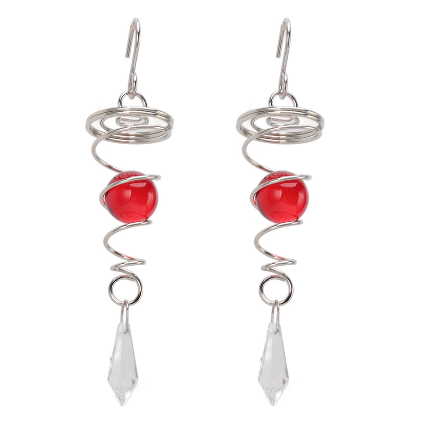 2Pcs Gazing Ball Spiral Tail Wind Spinner Stabilizer Stainless Steel Spiral Wind Chimes for Outside Red