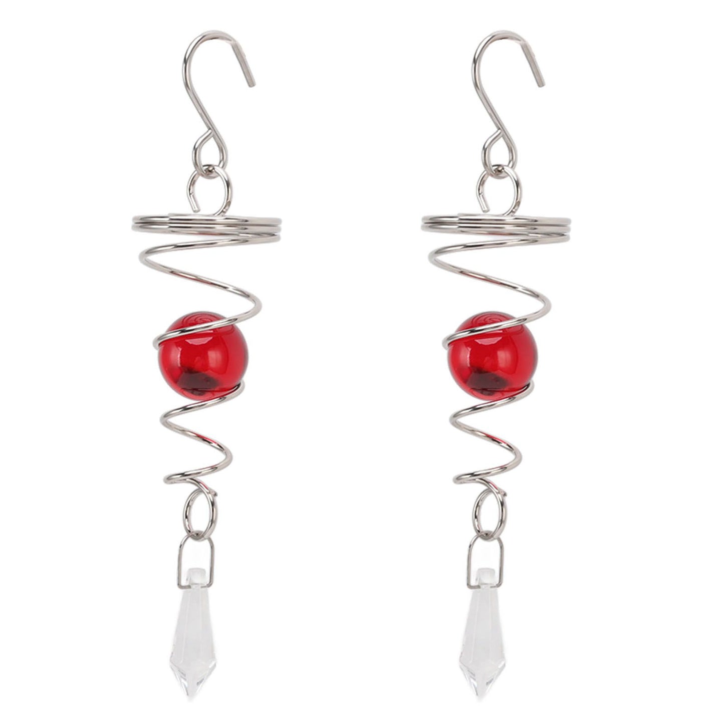 2Pcs Gazing Ball Spiral Tail Wind Spinner Stabilizer Stainless Steel Spiral Wind Chimes for Outside Red