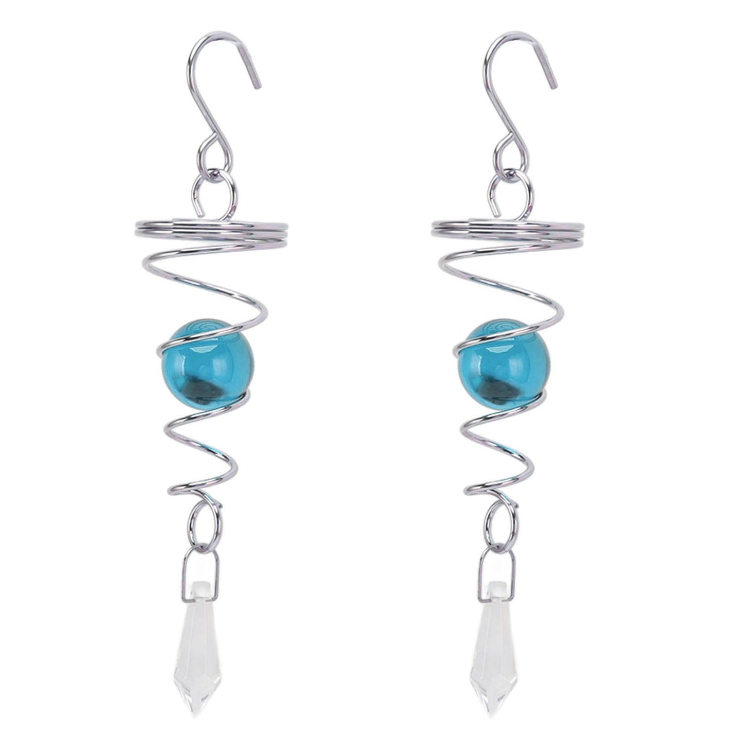 2Pcs Gazing Ball Spiral Tail Wind Spinner Stabilizer Stainless Steel Spiral Wind Chimes for Outside Lake Blue
