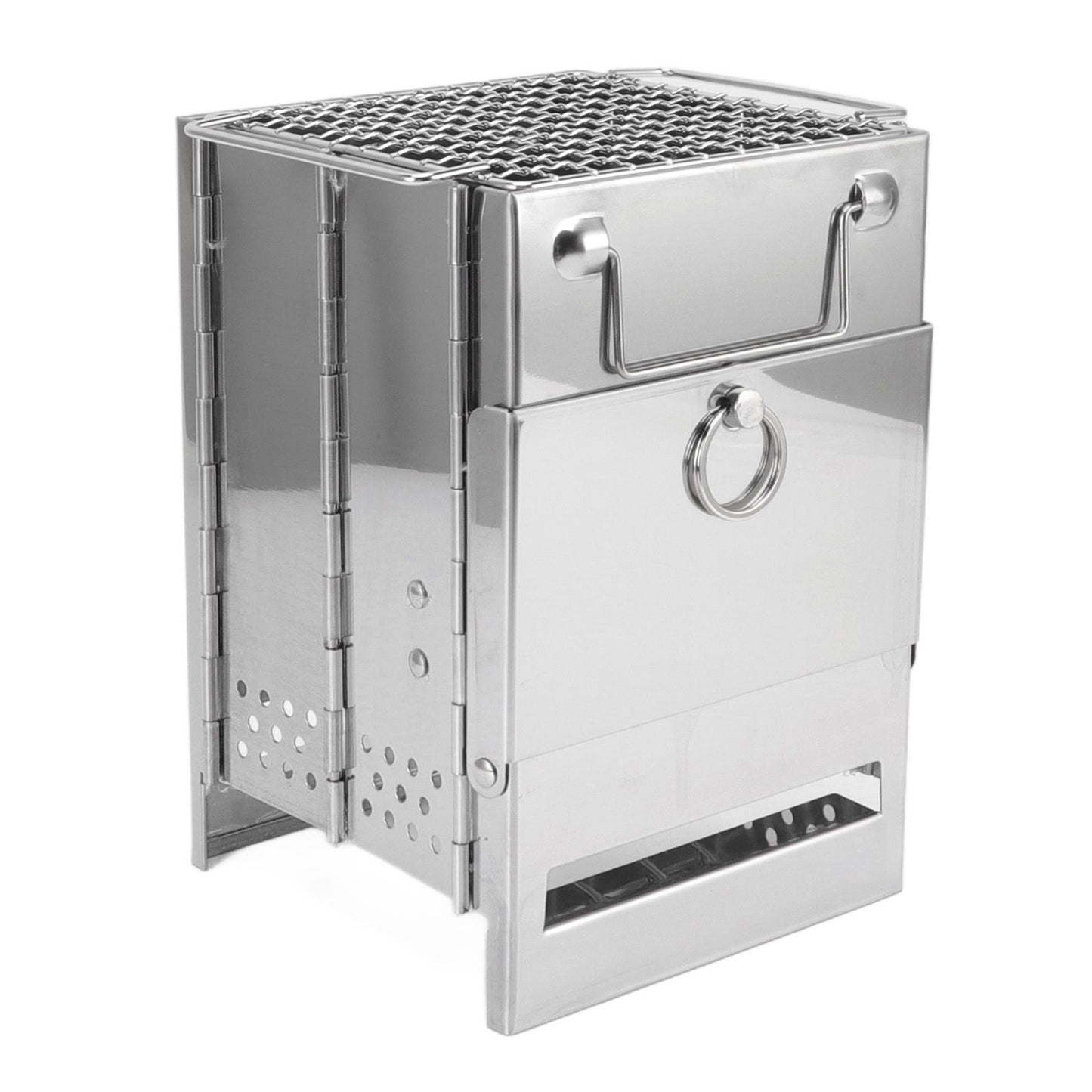 Camping Wood Stove Foldable Stainless Steel Integrated Mini BBQ Grill for Warm Outdoor Picnic