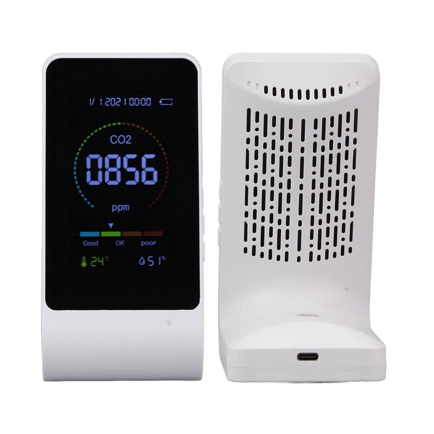 CO2 Monitor Carbon Dioxide Detect Indoor Air Quality Monitor Temperature Humidity Detection White