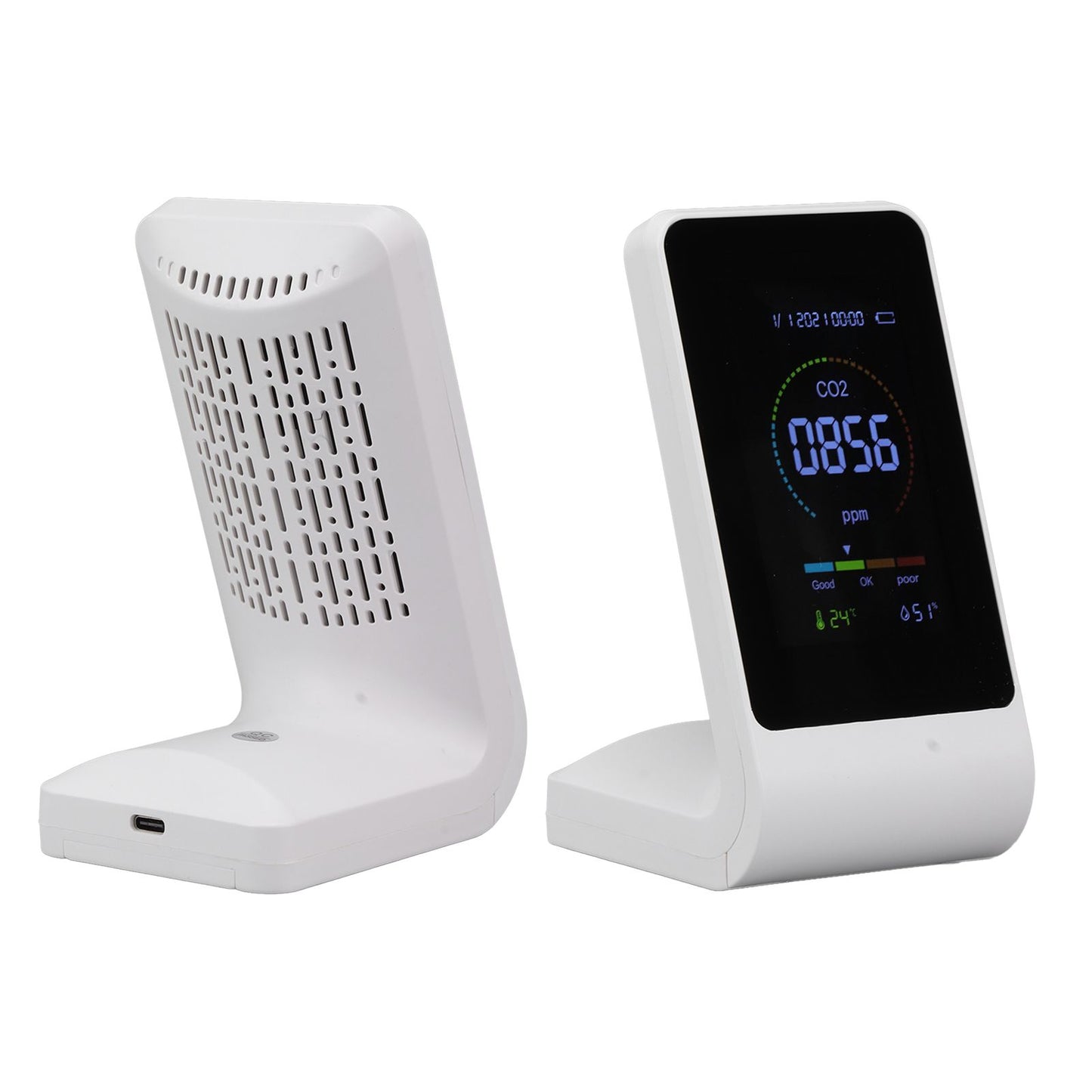 CO2 Monitor Carbon Dioxide Detect Indoor Air Quality Monitor Temperature Humidity Detection White