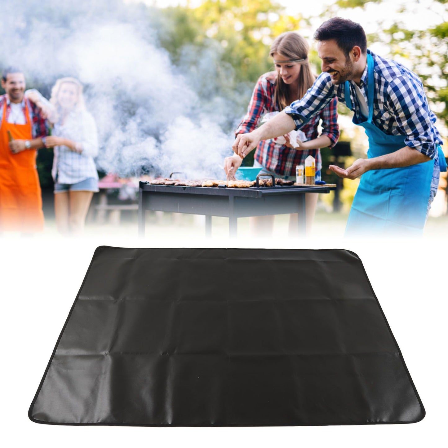 Grill Mats Double Sided Silicone Fireproof Reusable Foldable BBQ Pads for Outdoor Camping Garden Yard Picnic 152x122CM Rectangle