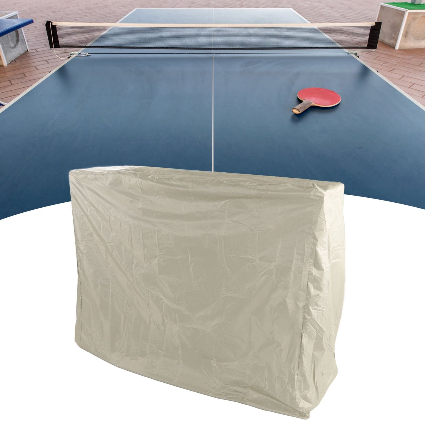 Ping Pong Table Dust Cover 190 Silver Coating Waterproof Table Tennis Cover for Outdoor Courtyard Drawstring Style 155x75x150cm / 61.0x29.5x59.1in Beige