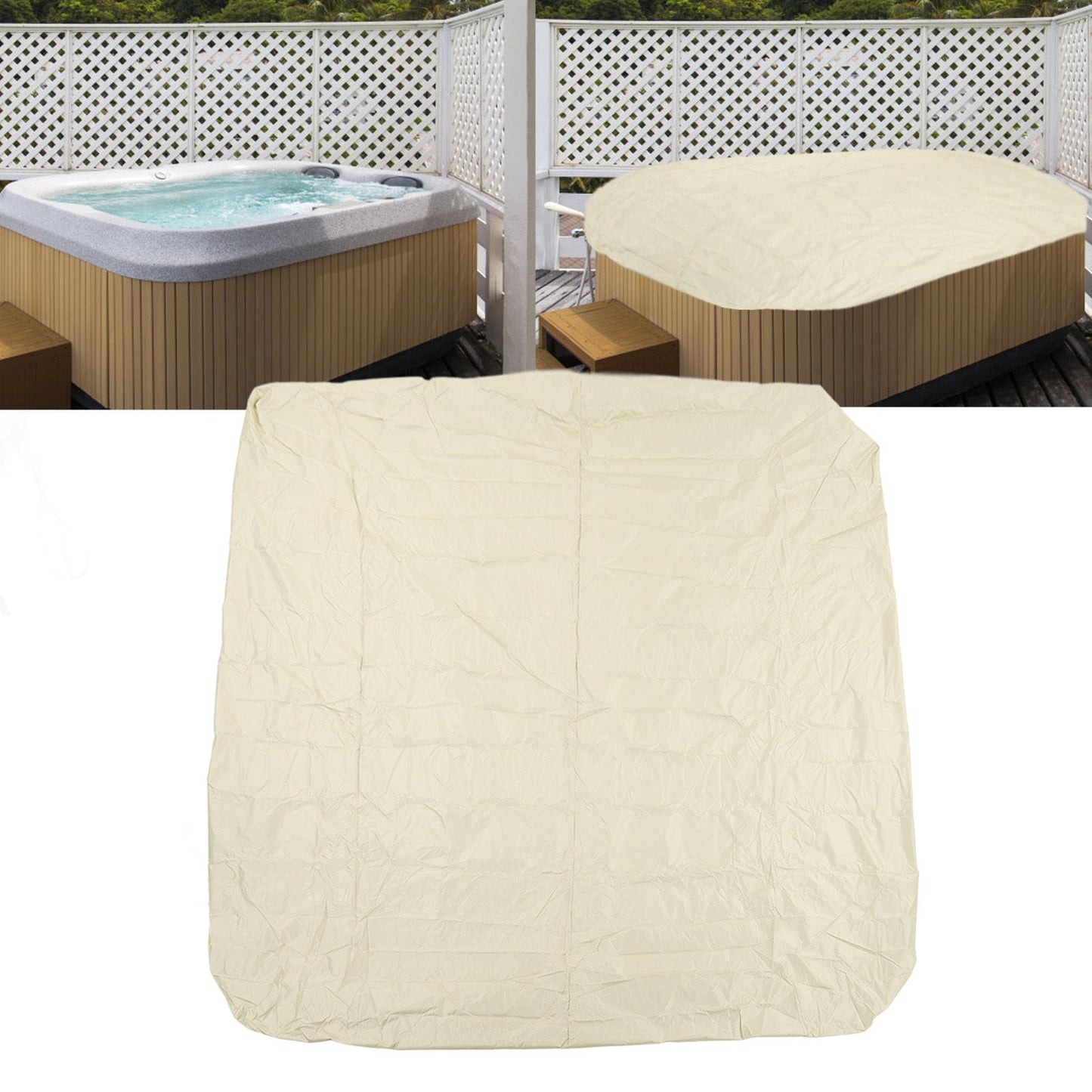 SPA Cover Square Waterproof 190 Silver Coated Polyester Taff Weather Resistant Hot Tub Cover Protector for Bathtub 231x231x30cm/90.9x90.9x11.8in Beige