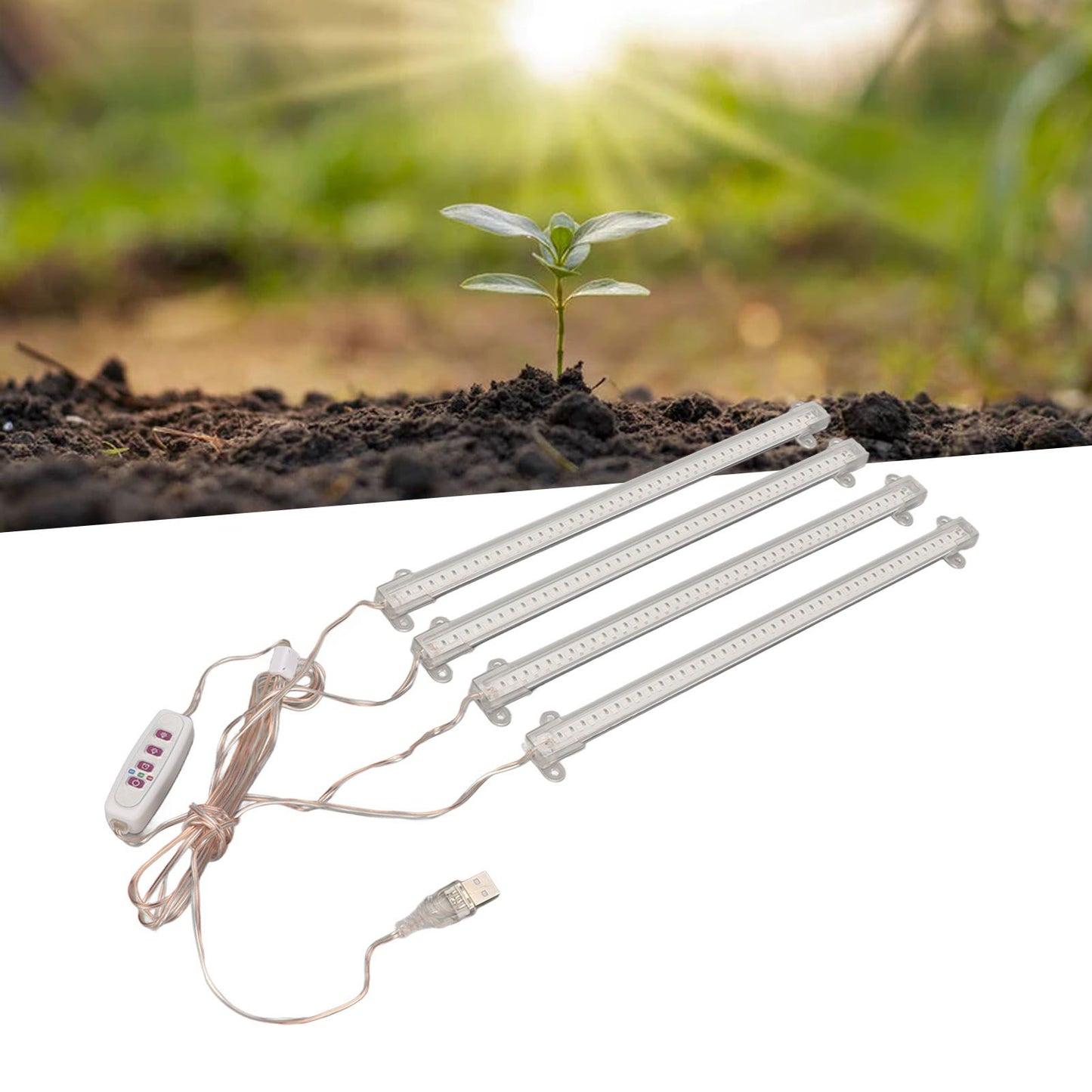 Plant Grow Light 4 Heads USB Plug Dimmable Timer Function Full Spectrum LED Grow Light for Indoor Home Succulent Sun Light 4000K 168LEDs