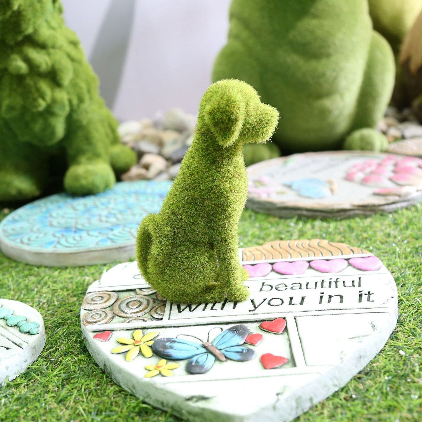 Flocked Animal Statue European Style Handcrafted Resin Simulation Moss Flocked Figurine for Garden Type A