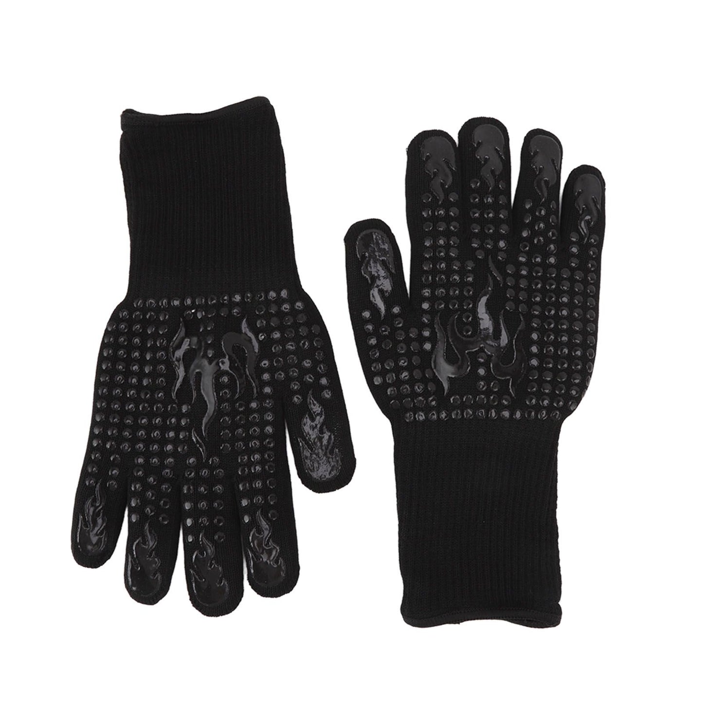 2 Pcs Heat Resistant Gloves Thermal Isolation High Temperature Resistant Anti Slip Washable Silicone Knitted Oven Mitts Free Size Black