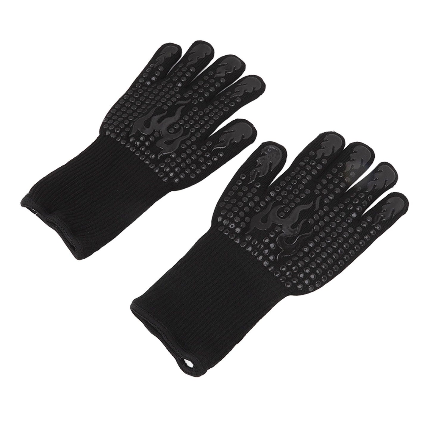 2 Pcs Heat Resistant Gloves Thermal Isolation High Temperature Resistant Anti Slip Washable Silicone Knitted Oven Mitts Free Size Black