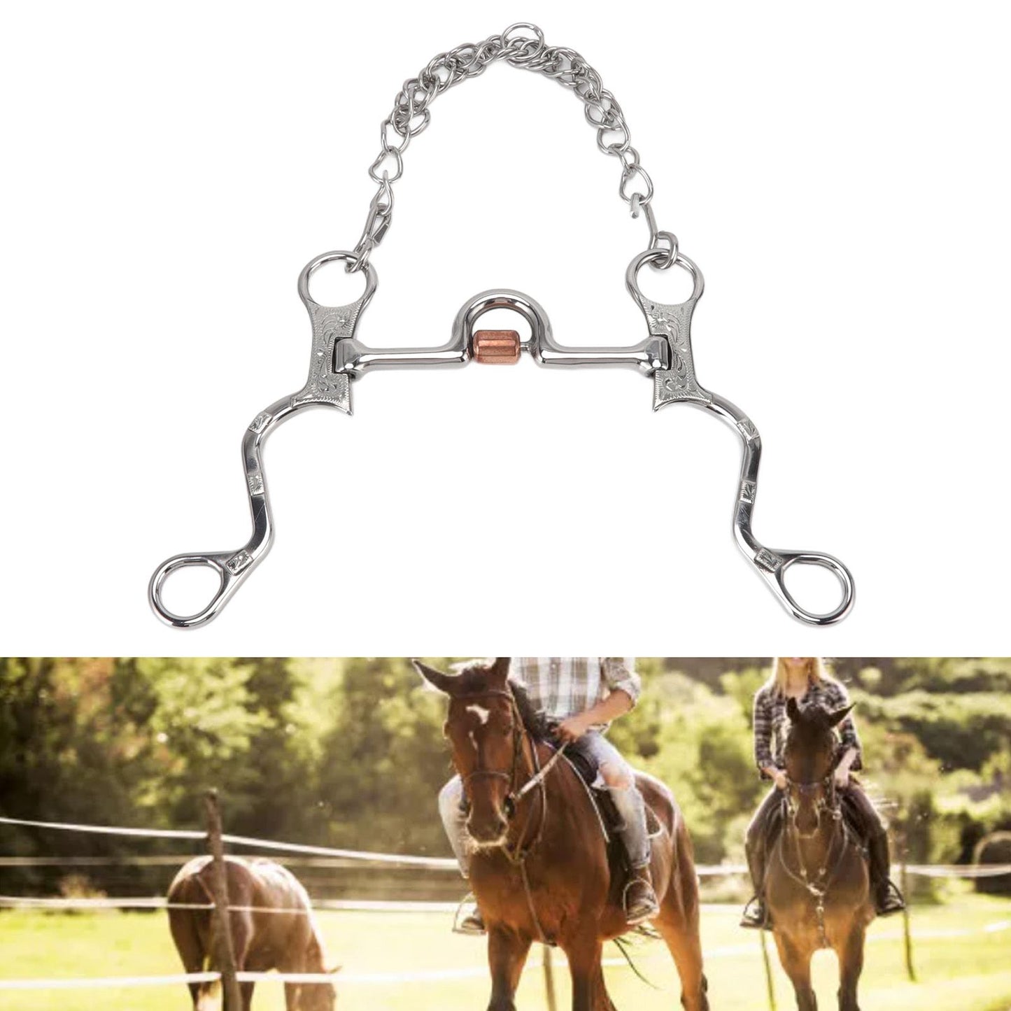 120mm Horse Mouth Snaffle with Chain Stainless Steel Horse Bit for Equestrian Training Equipment