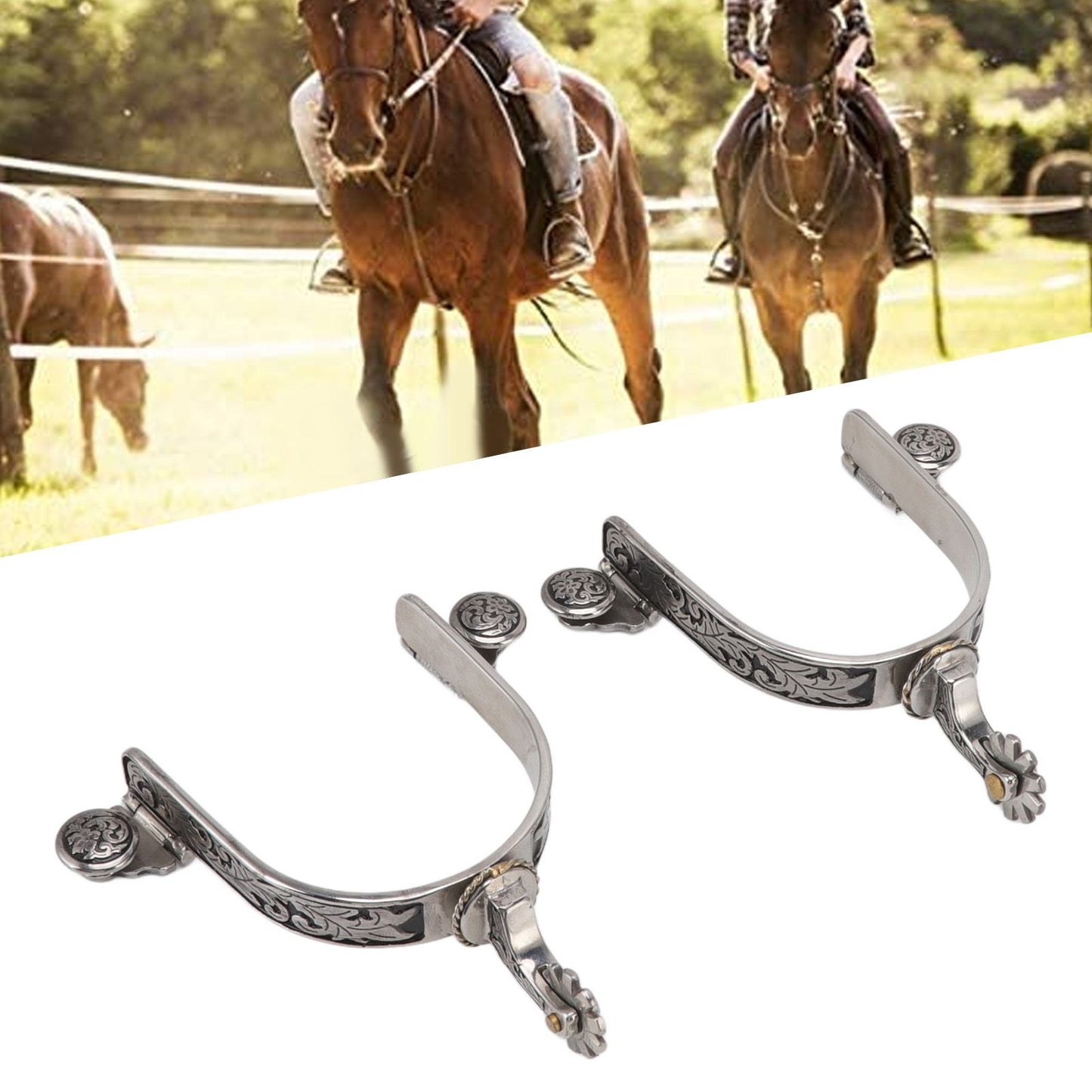 One Pair Boot Spurs Stainless Steel Vintage Leaf Patterned Western Cowboy Spurs for Outdoor