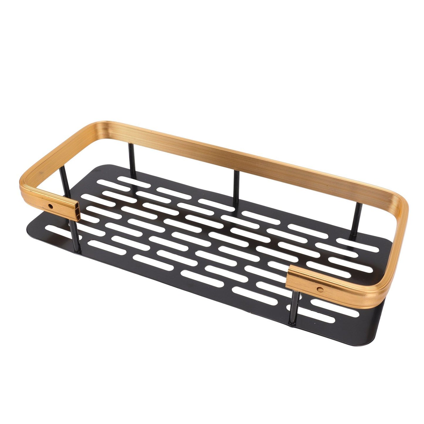 Shower Caddy Single Tier Durable Aluminium Rustproof Sticker Installation Shower Shelf for Bathroom Bedroom Kitchen Black Gold