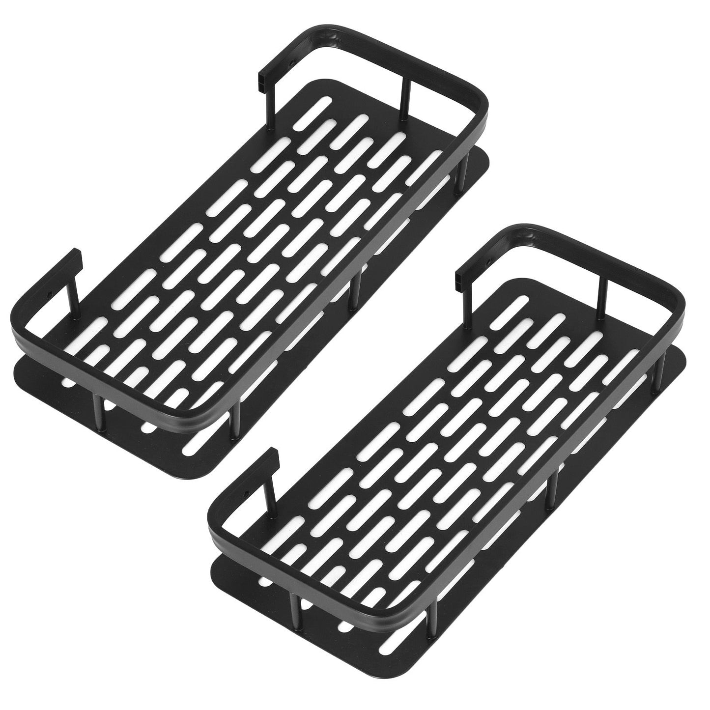 Shower Caddy Double Layer Rectangle Shape Space Saving Aluminum Punching Free Installation Bathroom Supplies for Home Black