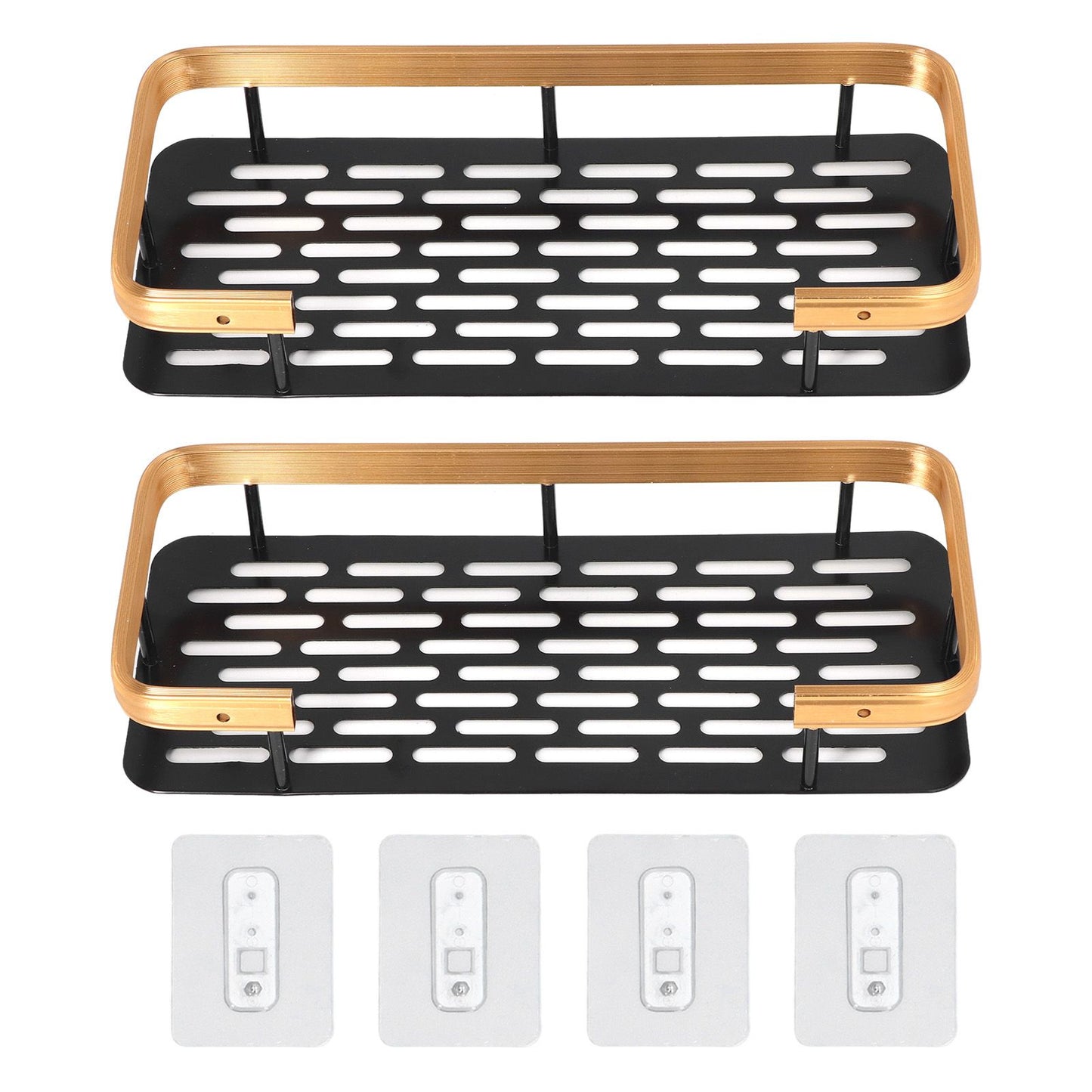 Shower Caddy Double Layer Rectangle Shape Space Saving Aluminum Punching Free Installation Bathroom Supplies for Home Black Gold