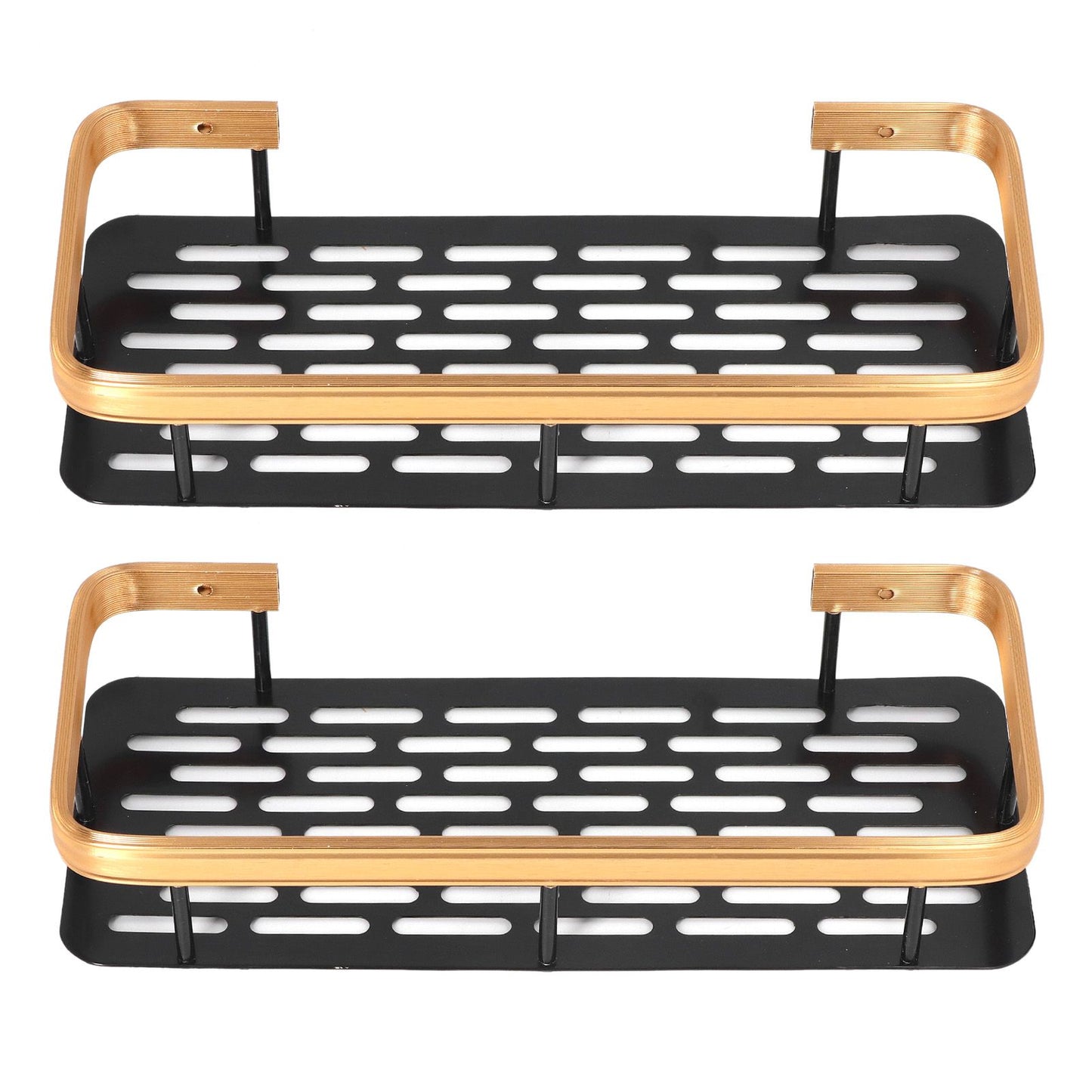Shower Caddy Double Layer Rectangle Shape Space Saving Aluminum Punching Free Installation Bathroom Supplies for Home Black Gold