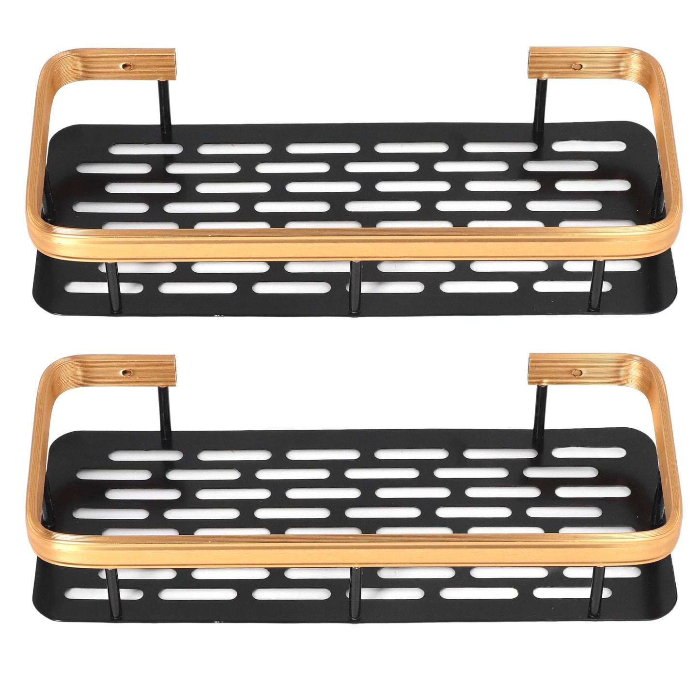 Shower Caddy Double Layer Rectangle Shape Space Saving Aluminum Punching Free Installation Bathroom Supplies for Home Black Gold