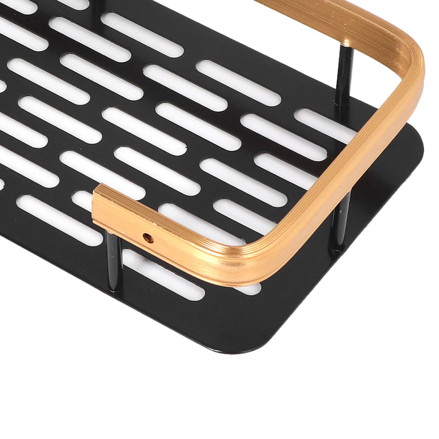 Shower Caddy Double Layer Rectangle Shape Space Saving Aluminum Punching Free Installation Bathroom Supplies for Home Black Gold
