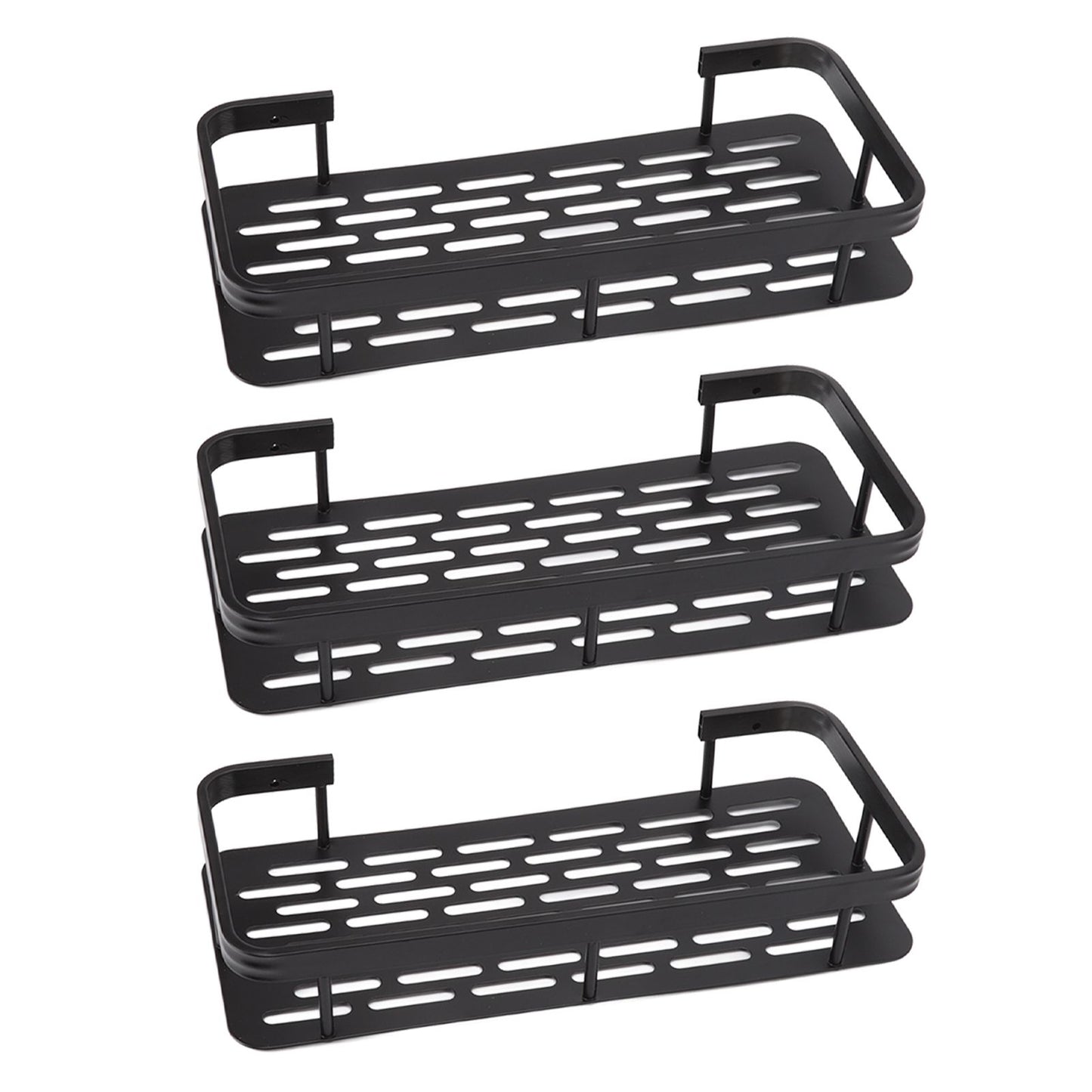 Shower Storage Rack 3 Layers Punch Free Rectangle Aluminum Shower Shelf Basket for Home Bathroom Black