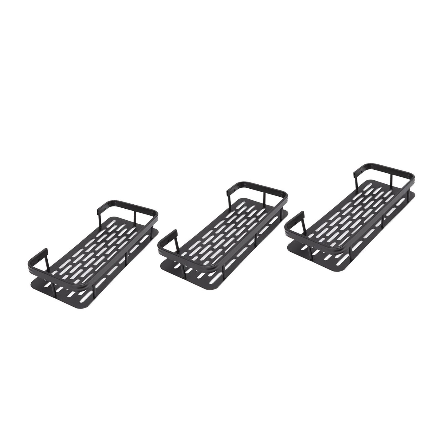 Shower Storage Rack 3 Layers Punch Free Rectangle Aluminum Shower Shelf Basket for Home Bathroom Black