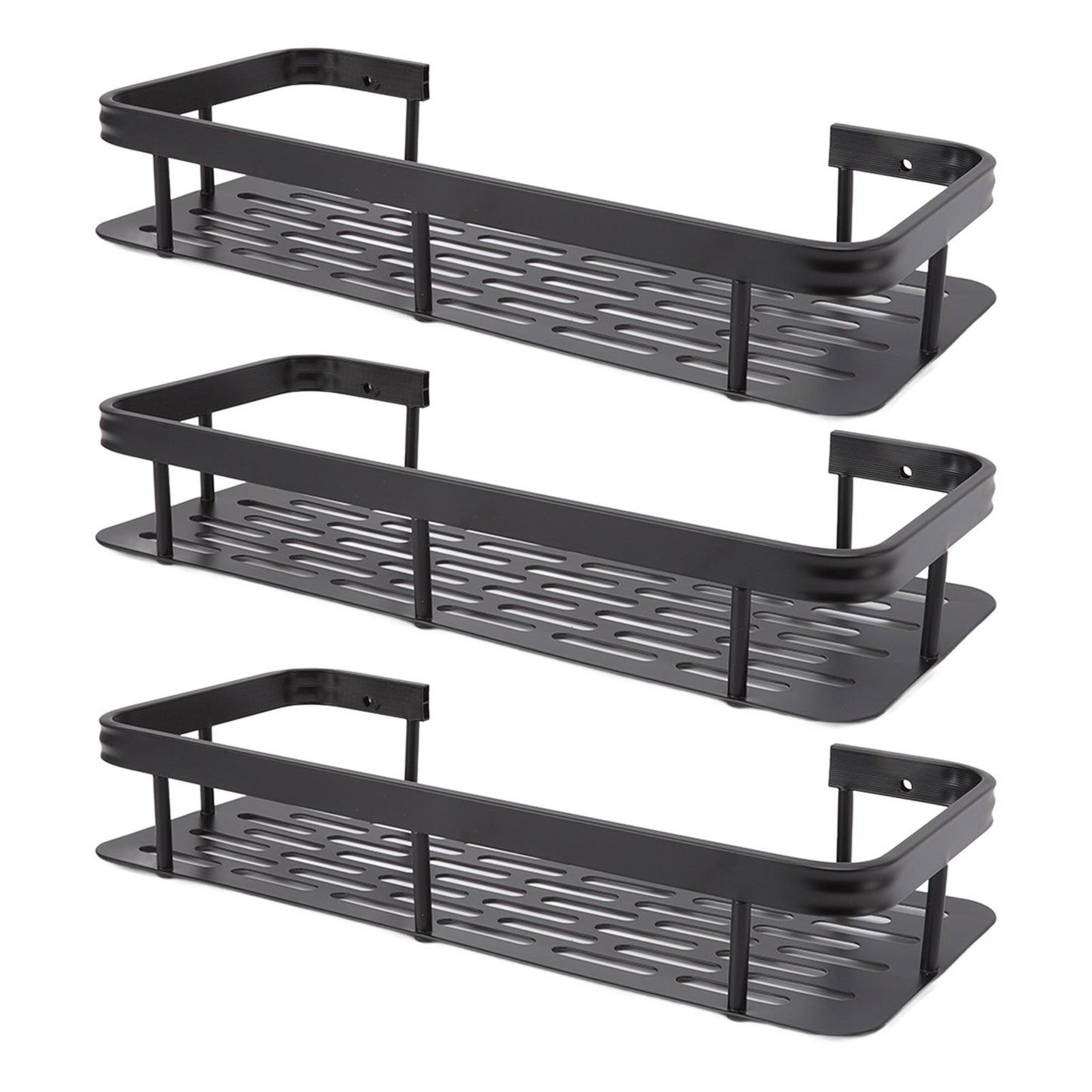 Shower Storage Rack 3 Layers Punch Free Rectangle Aluminum Shower Shelf Basket for Home Bathroom Black