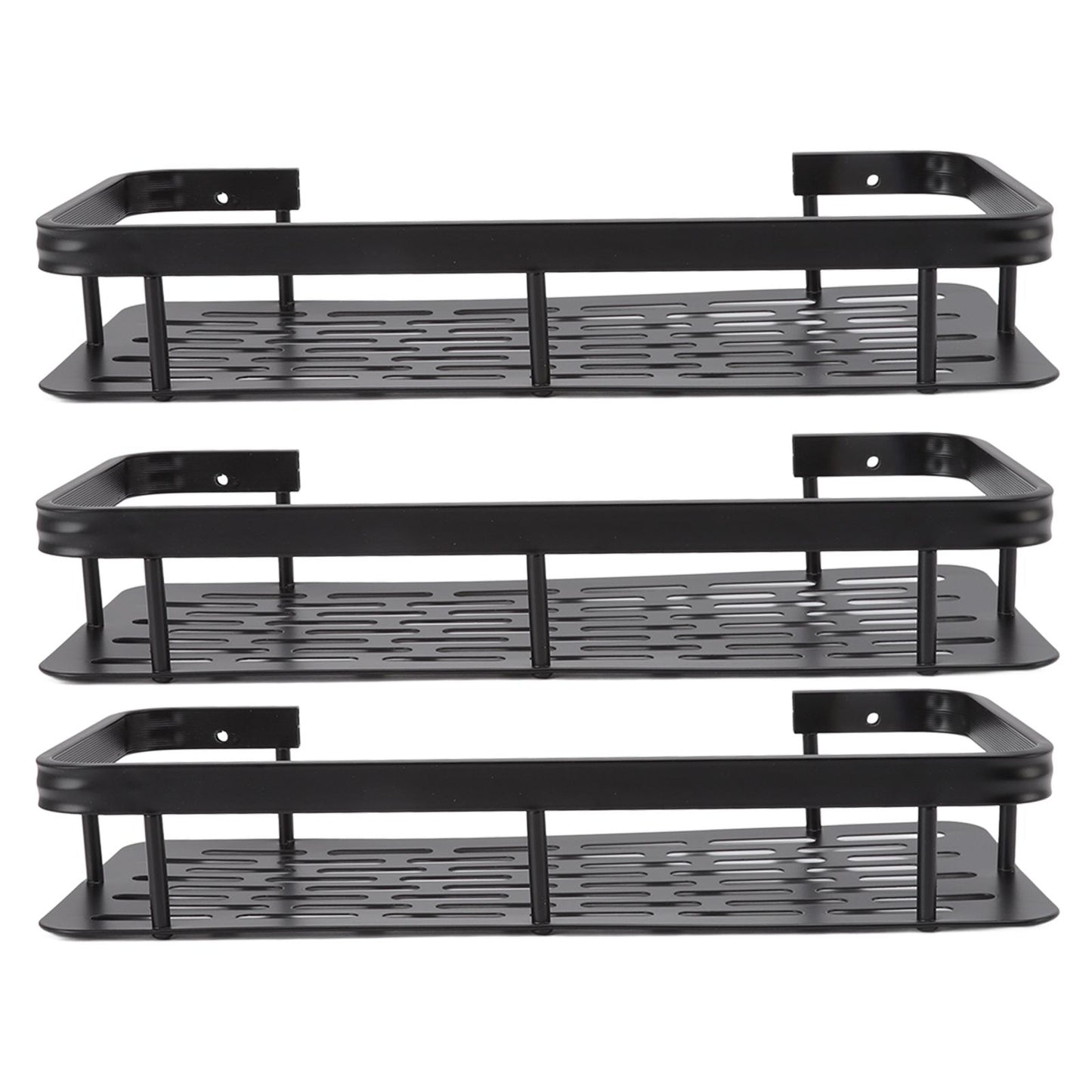 Shower Storage Rack 3 Layers Punch Free Rectangle Aluminum Shower Shelf Basket for Home Bathroom Black