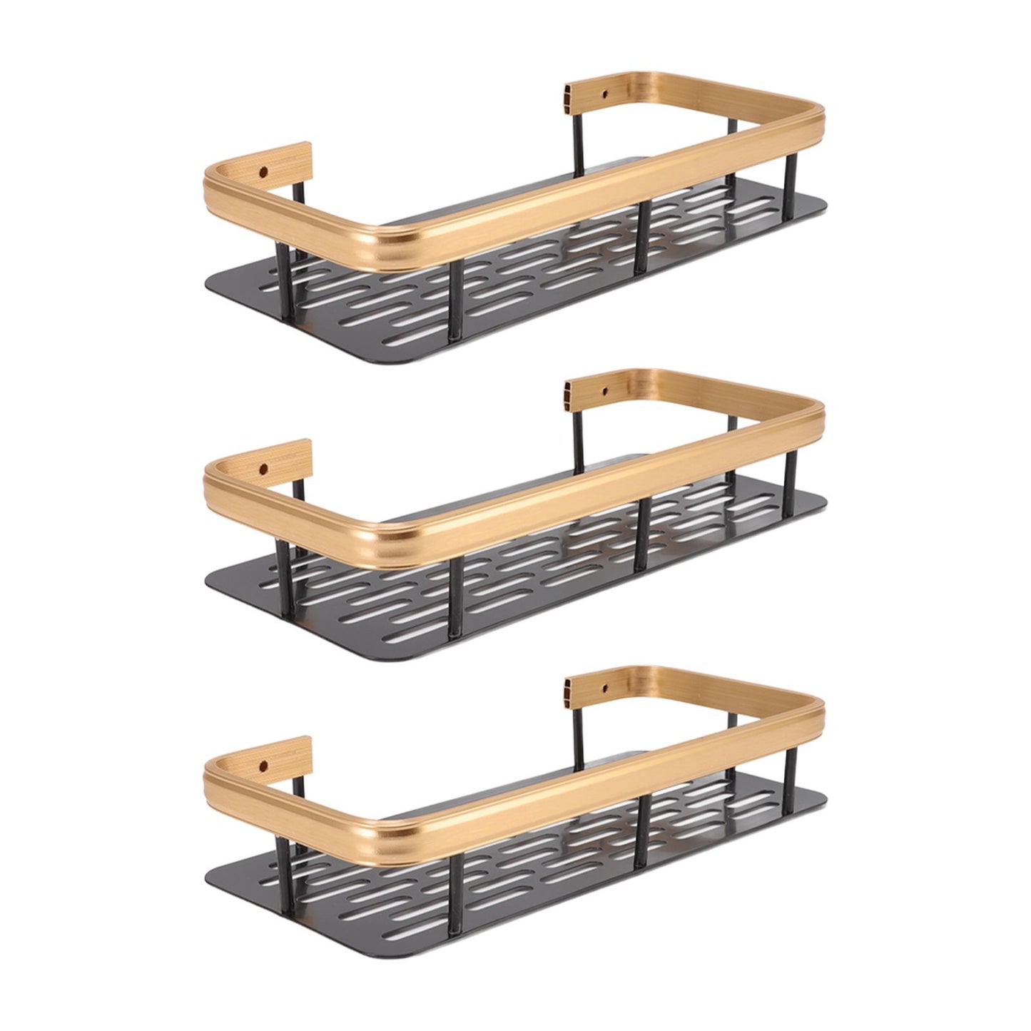 Shower Storage Rack 3 Layers Punch Free Rectangle Aluminum Shower Shelf Basket for Home Bathroom Black Gold