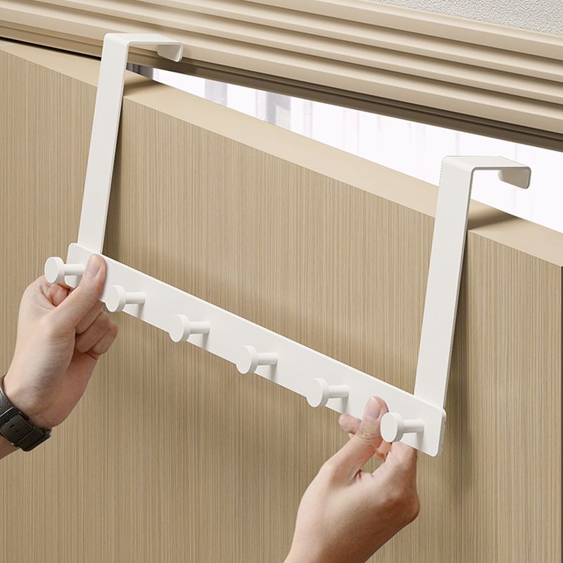 Door Hook Hanger Punch Free Seamless Long Arm Quiet Aluminum Over Door Hooks for Bedrooms Bathrooms White 6 Hooks