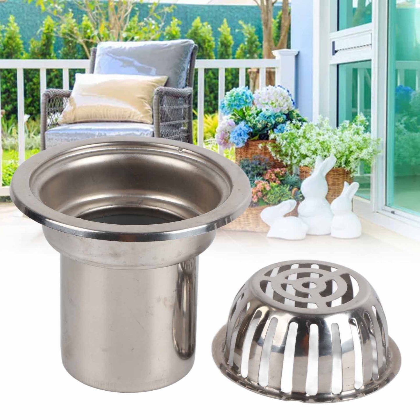 Roof Floor Drain Stainless Steel Non Blocking Balcony Outdoor Rain Bucket Drainage Parts Round 5in