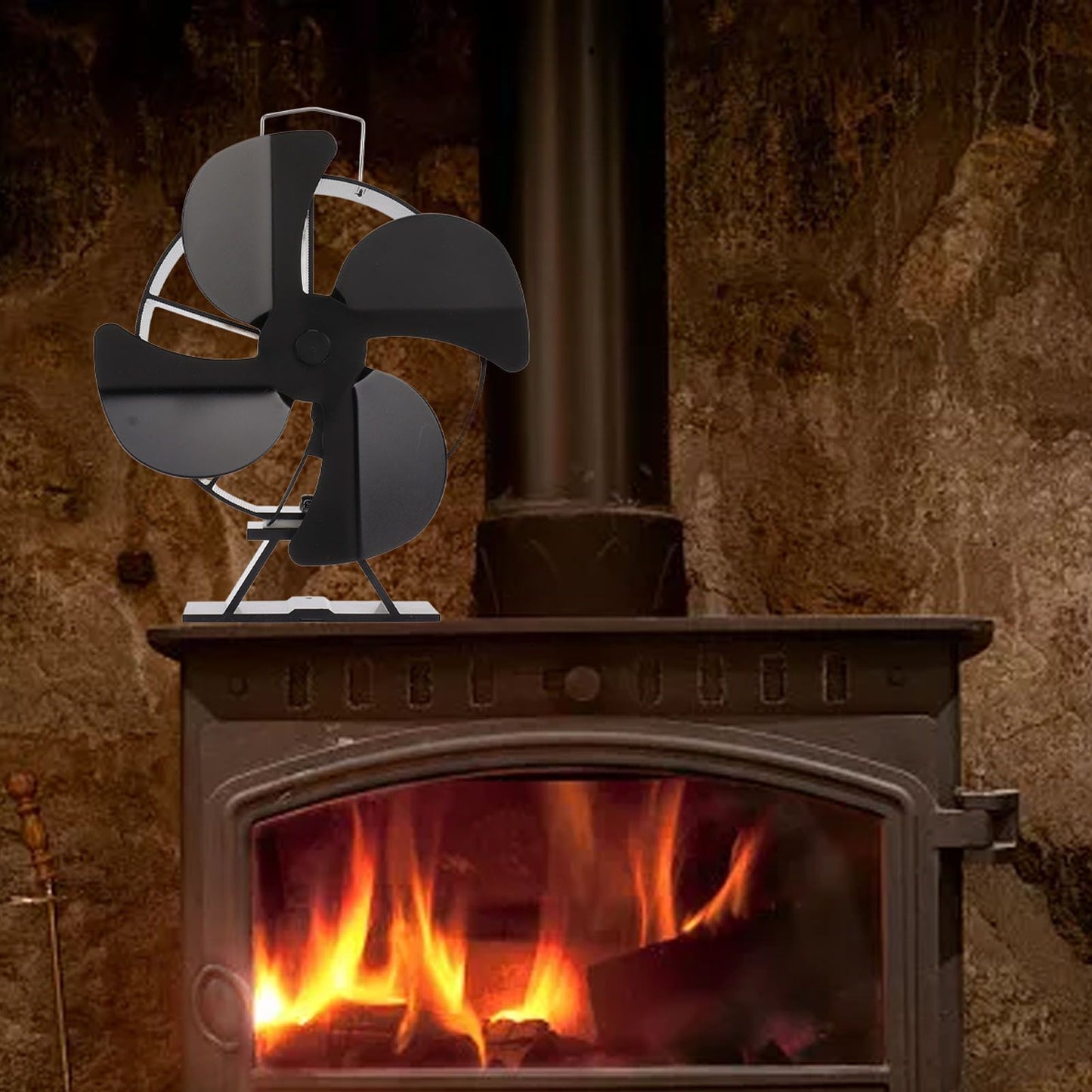 Heat Powered Stove Fan Aluminum Alloy 4 Blades Strong Wind Fireplace Fan for Home