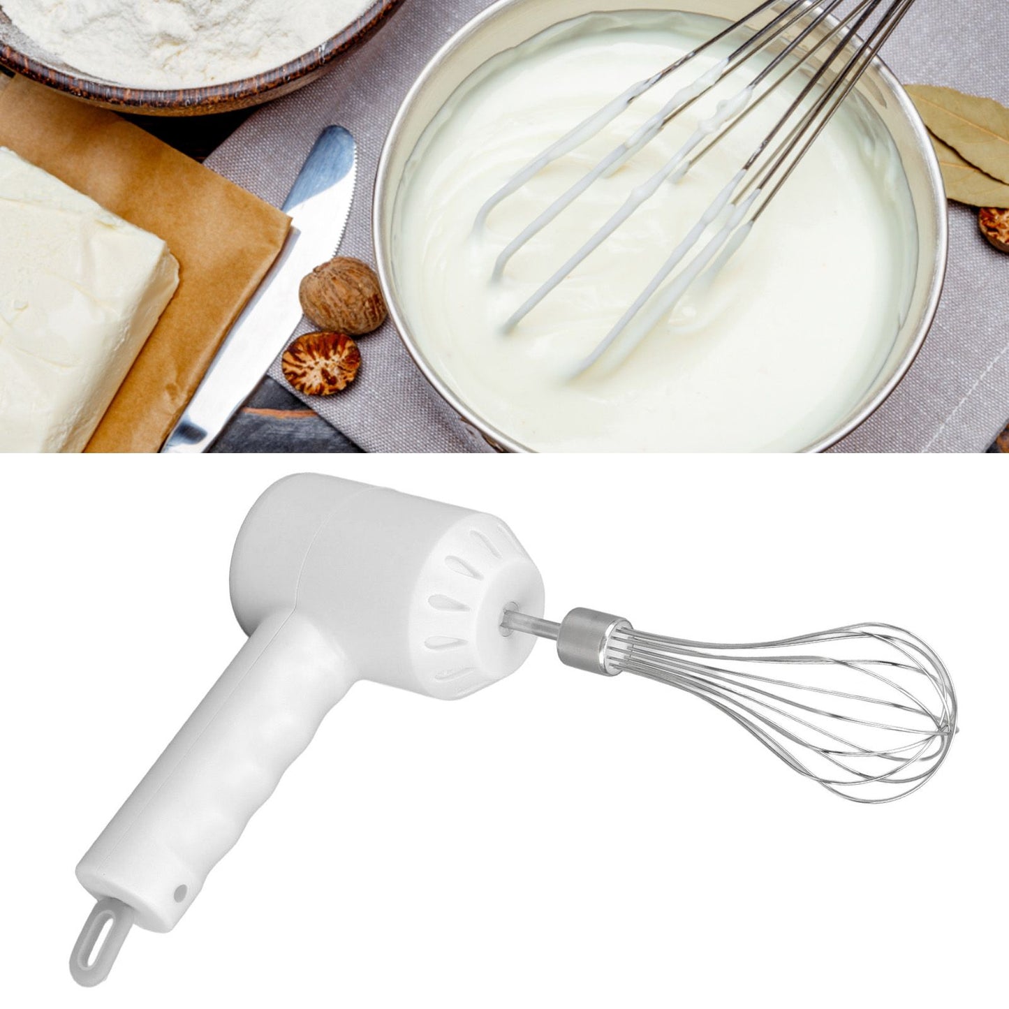 Cordless Electric Hand Mixer USB Rechargable Handheld Eggbeater Electric Milk Frother with 2 Stir Sticks for Home White