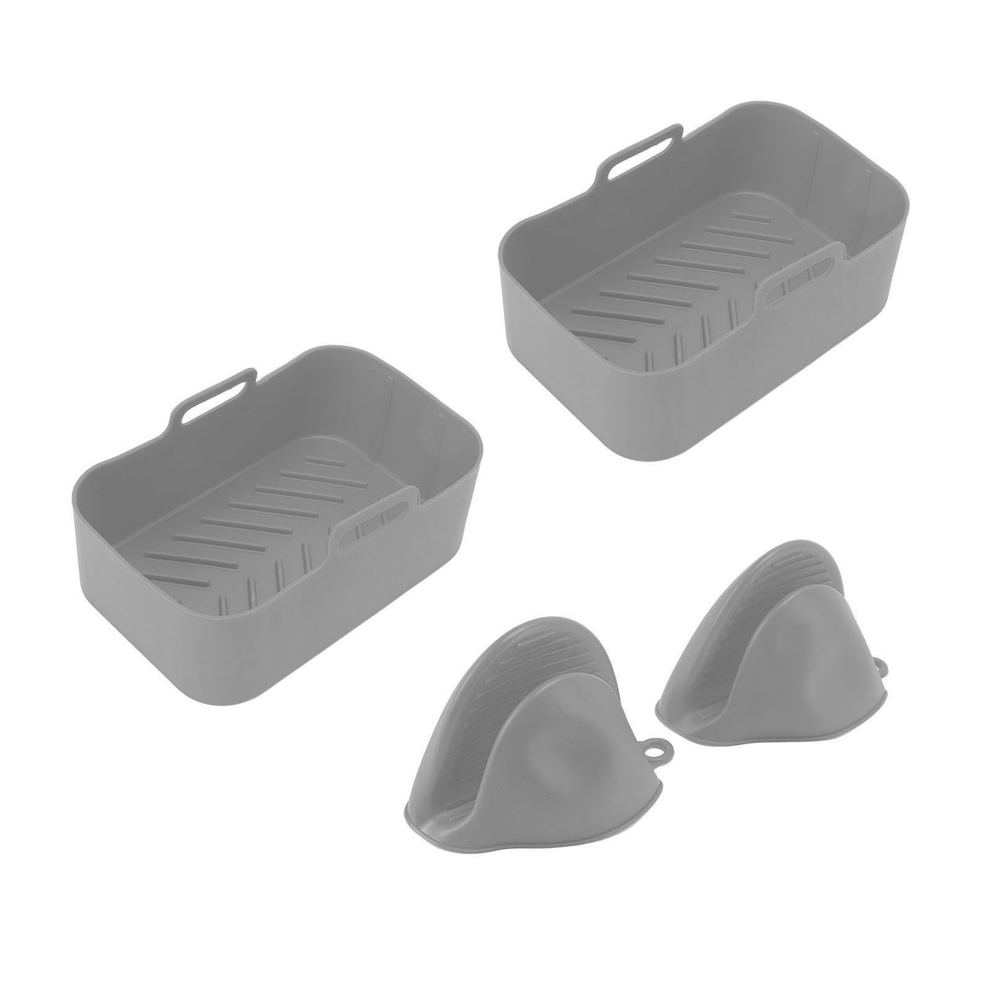 2Set Rectangular Fryer Silicone Pot Fryer Silicone Liners Rectangular Basket for Ninja DZ201 Foodi 8QT Grey