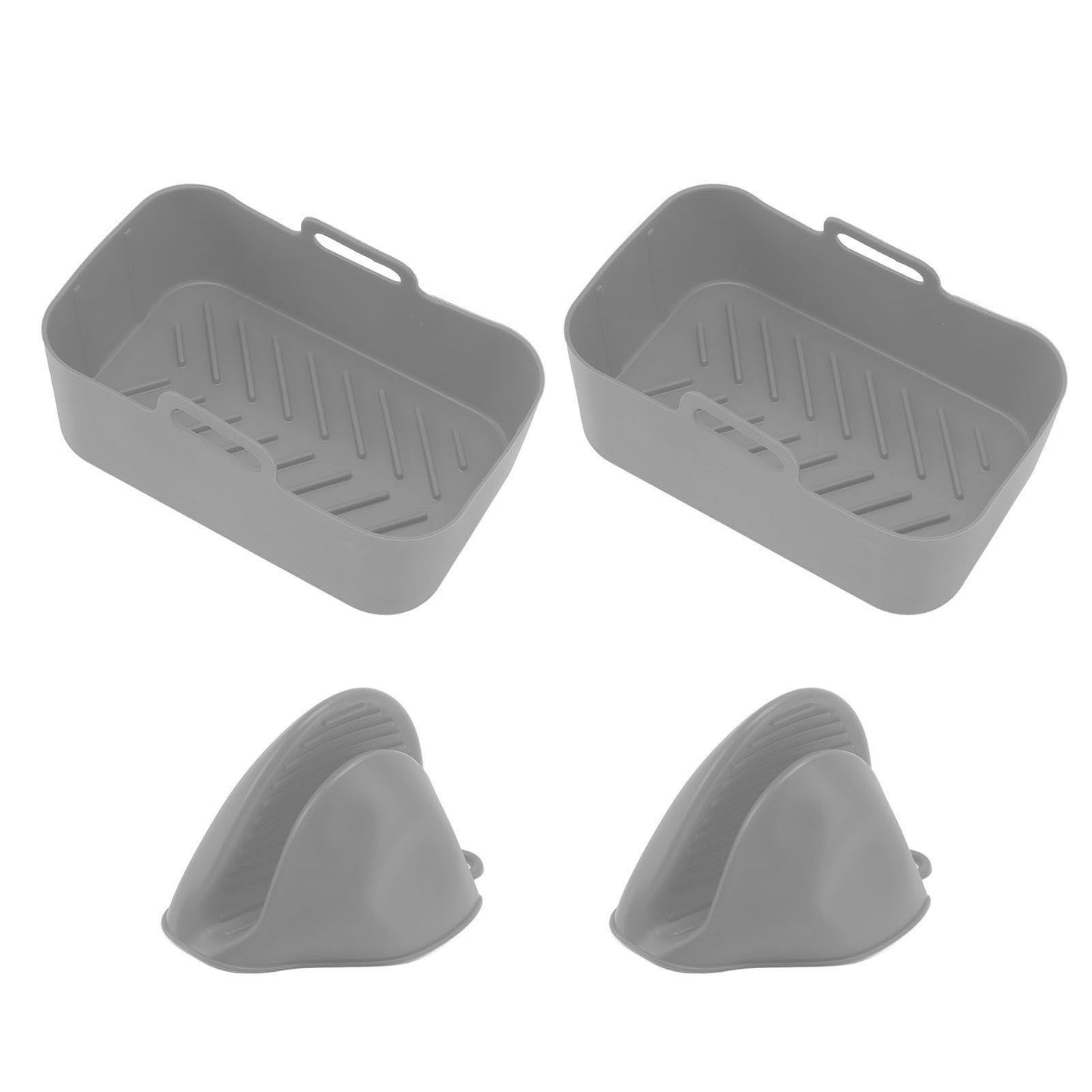 2Set Rectangular Fryer Silicone Pot Fryer Silicone Liners Rectangular Basket for Ninja DZ201 Foodi 8QT Grey
