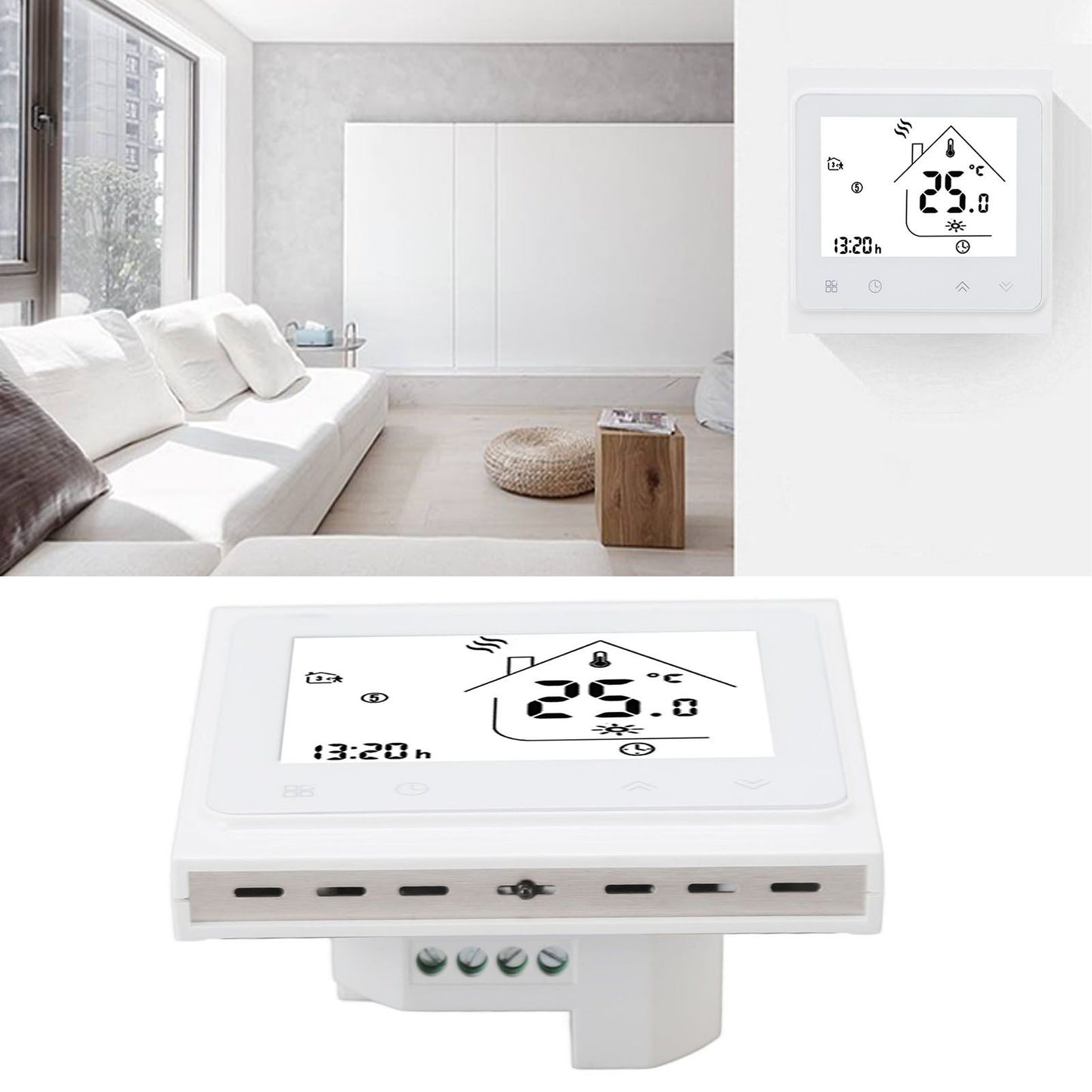 BHT 002GC Boiler Heating Programmable Thermostat Digital Touch Screen Thermostat with Large LCD Display Passive Output Temperature Controller 95‑240V