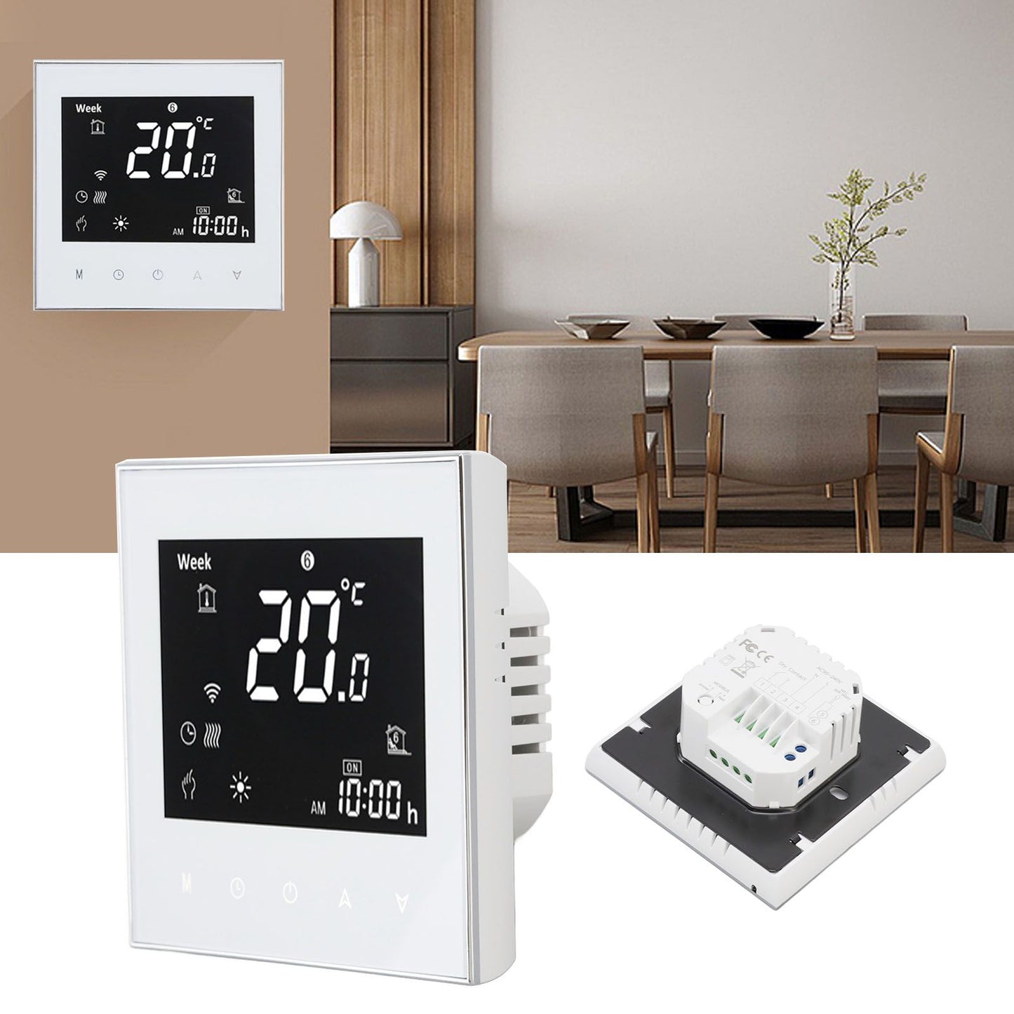 Smart Boiler Heating Thermostat WIFI APP Voice Control LCD Touch Screen Programmable White 95‑240V