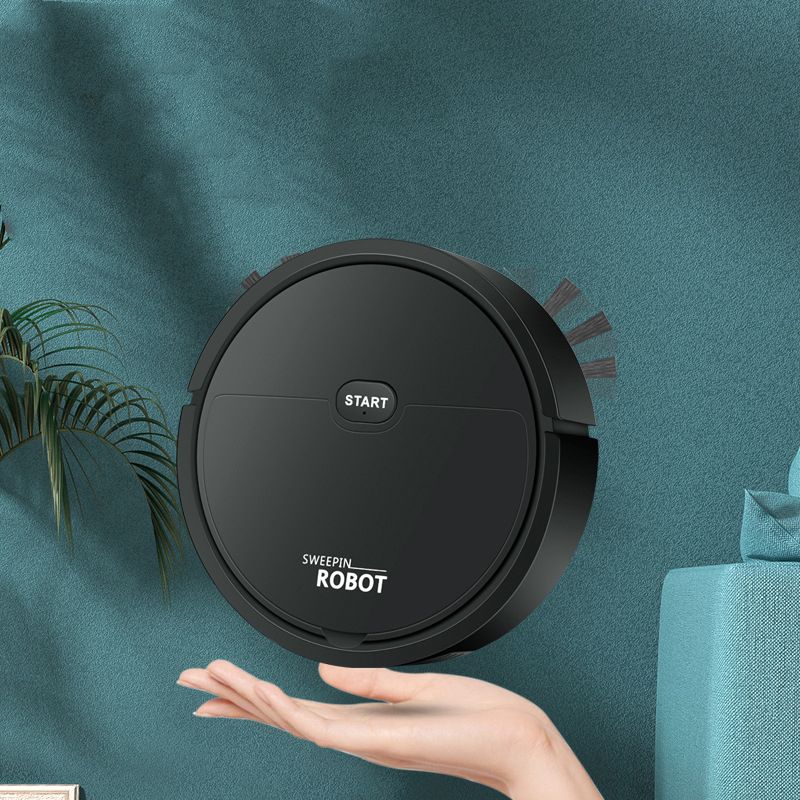 Robot Vacuum Cleaner USB Smart 3 In 1 Suction Sweeping Mopping Function Automatic Vacuum Cleaner for Small Apartments Black