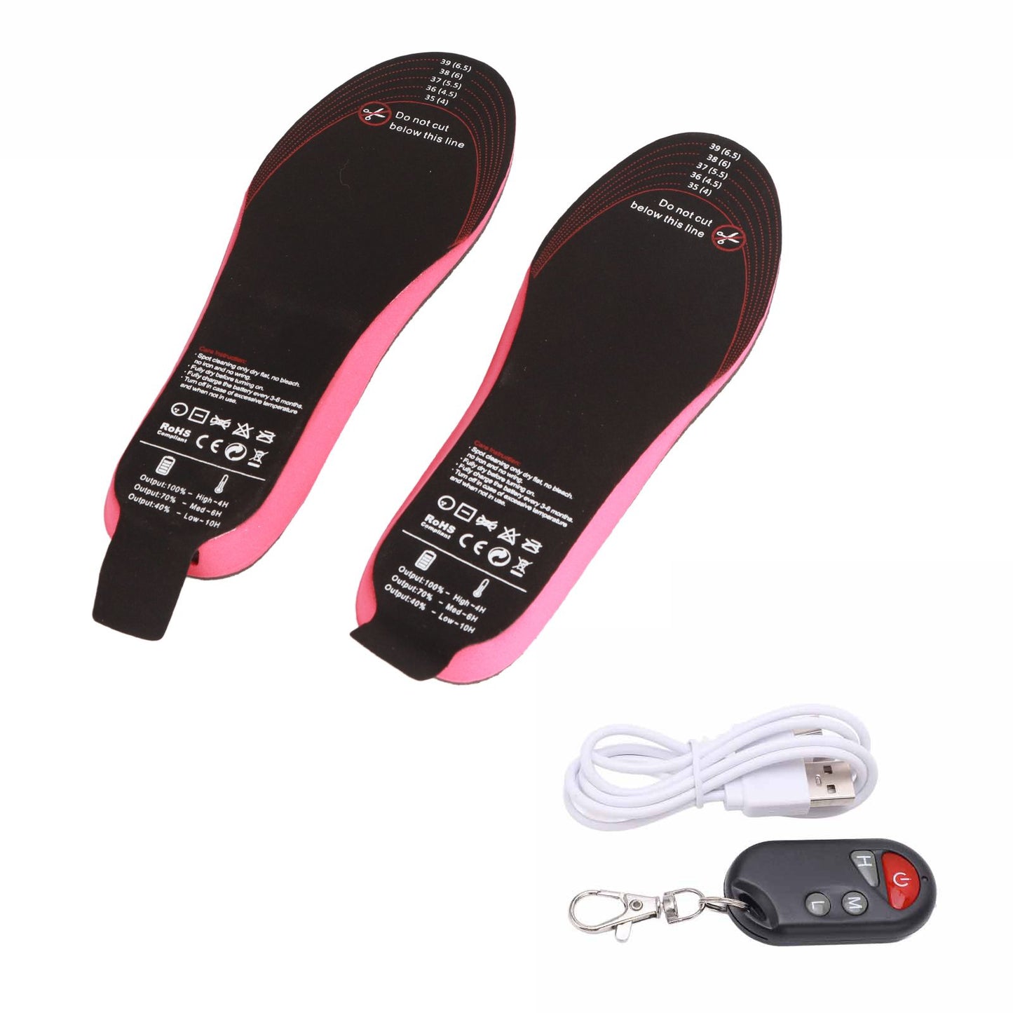 Heated Insoles DIY Cuttable Smart Remote Control USB Rechargeable Electric Heating Insoles for Men Women Outdoor Size 35‑40
