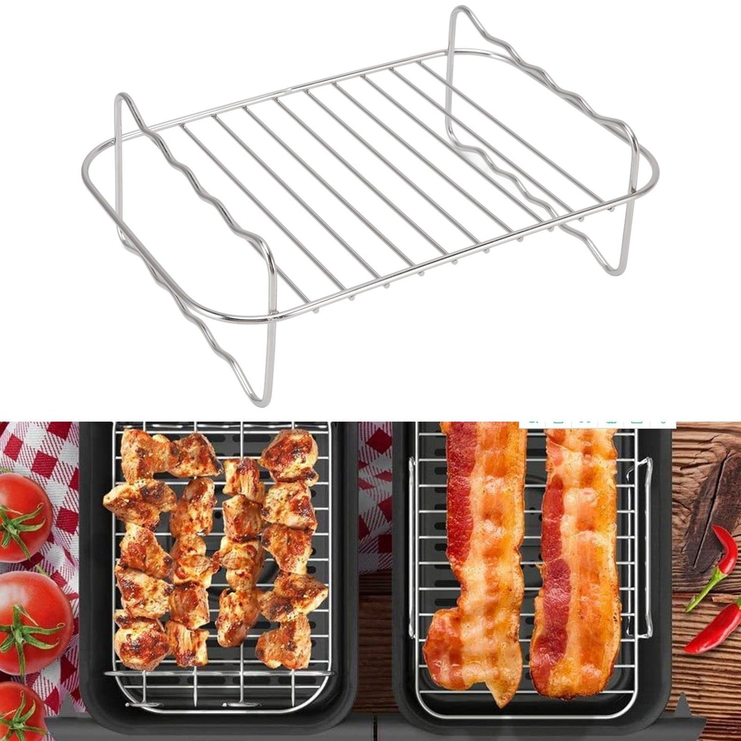Fryer Rack Stainless Steel Rectangle Double Layer Fryer Accessory for NINJA FOOD 8QT Dual Basket Fryer