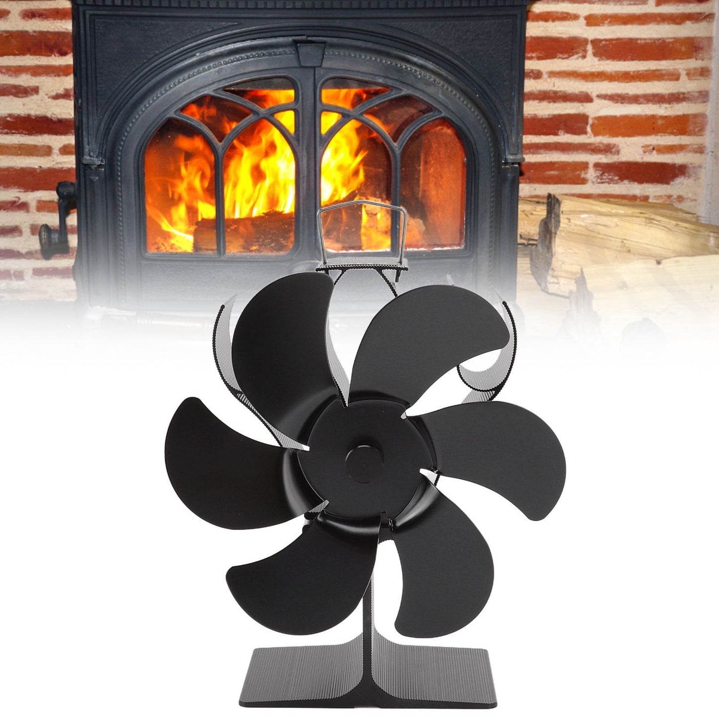 6 Blade Stove Fan Black Self Starting High Temperature Resistant Heat Powered Stove Fan for Home 152mm