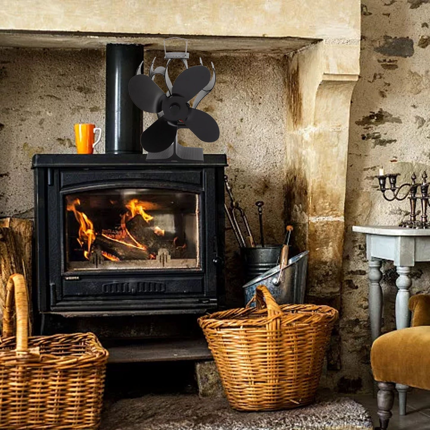 Heat Powered Stove Fan Self Starting Heat Resistant Aluminum Alloy 1400rpm Thermoelectric Fan for Fireplace