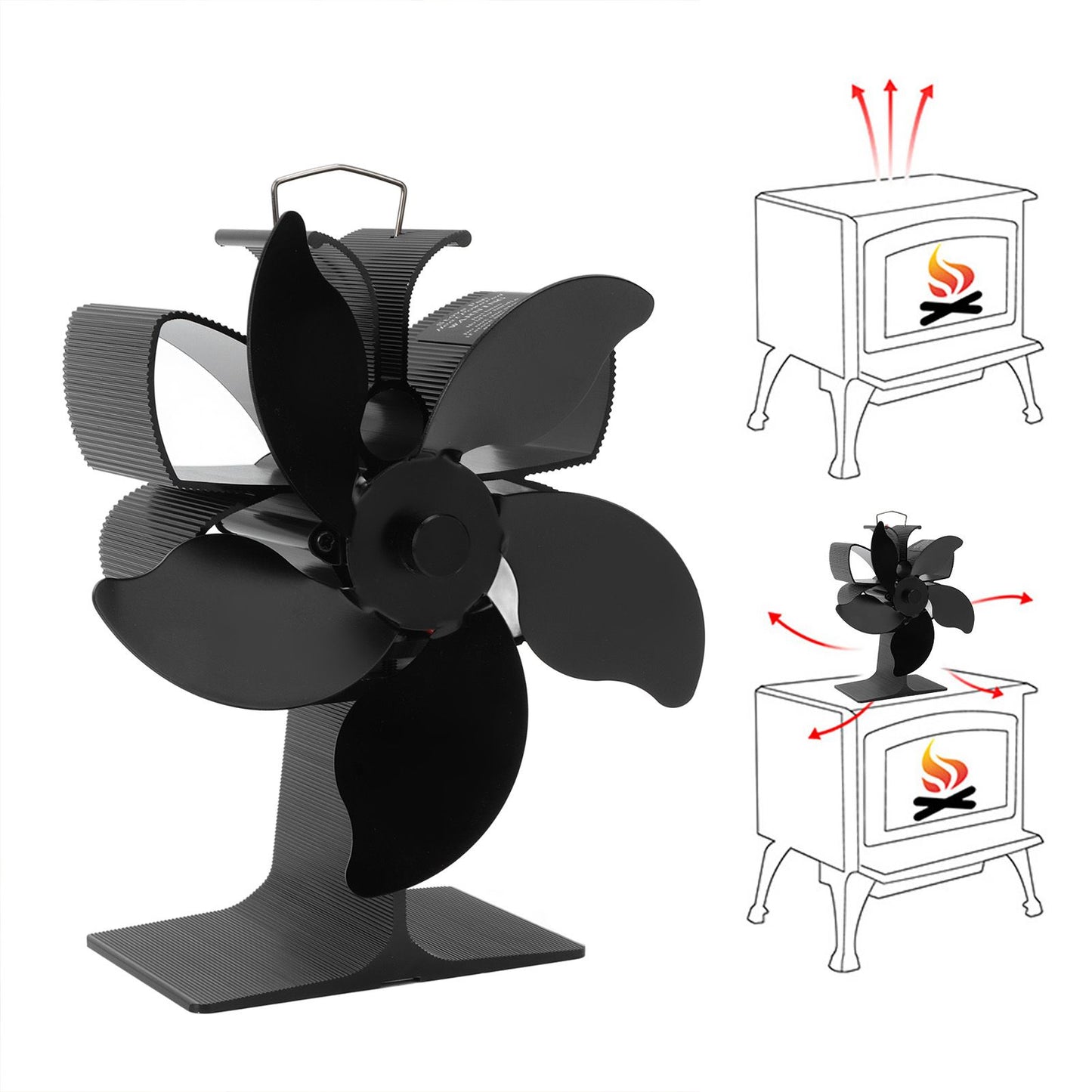 Heat Powered Fireplace Fan Black Stove Fan 5 Blades Thermal Power High Temperature Proof Eco Friendly Energy Saving