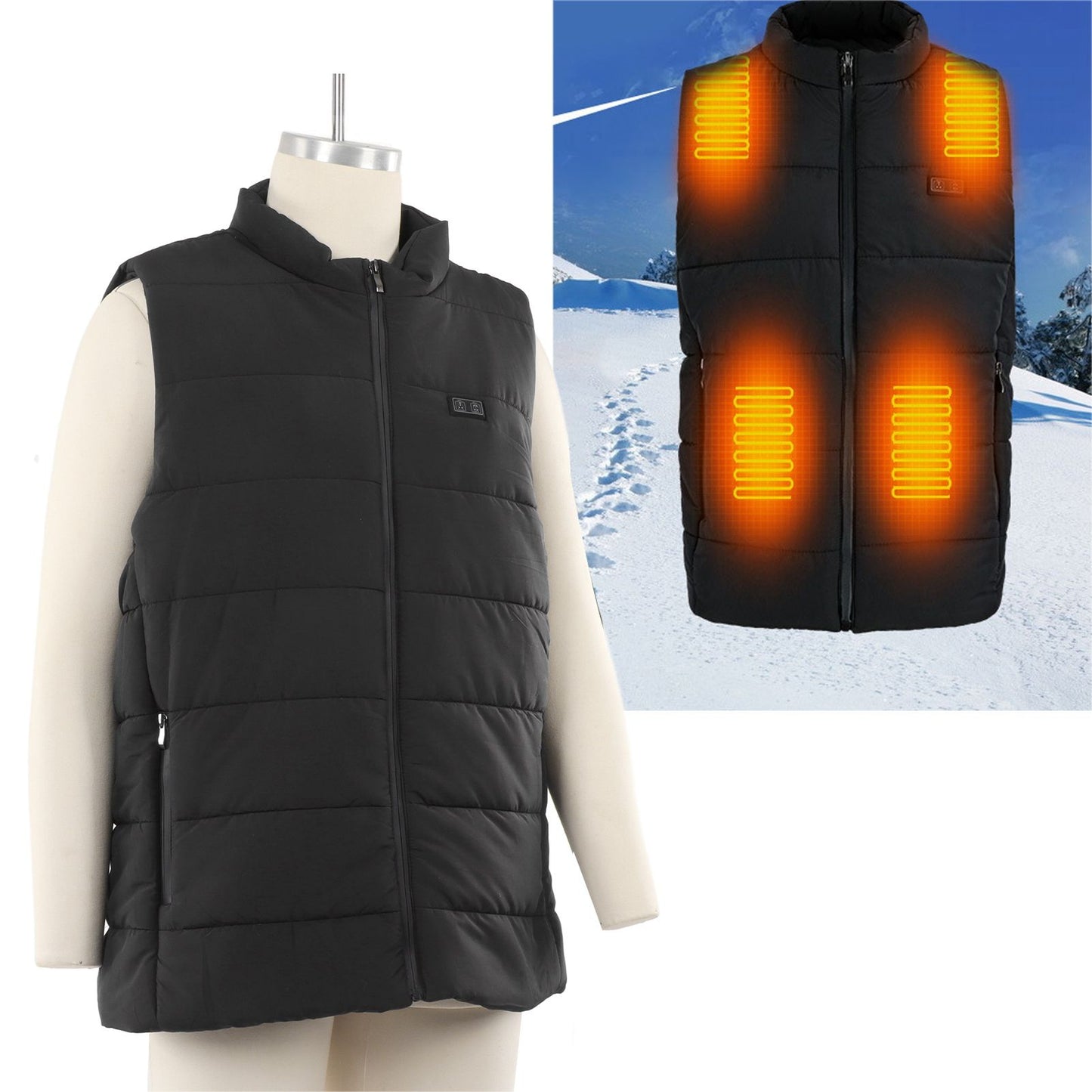 USB Heating Down Vest Dual Control Smart Electric Vest Men Women Winter Thermal Heated Vest M