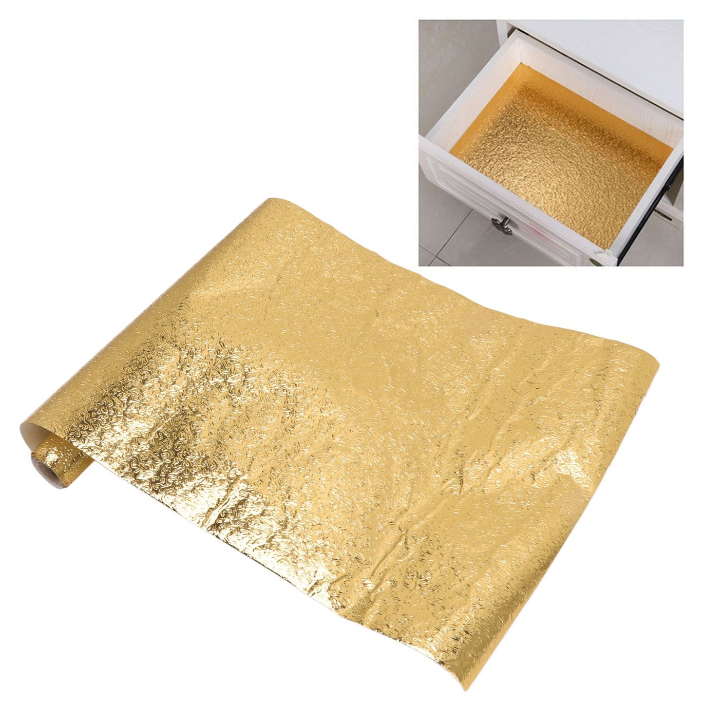 Oil Proof Sticker Waterproof Self Adhesive Aluminum Foil Wallpaper for Kitchen Drawer Cabinet Countertop Gold 30cmx2m / 11.8x78.7in