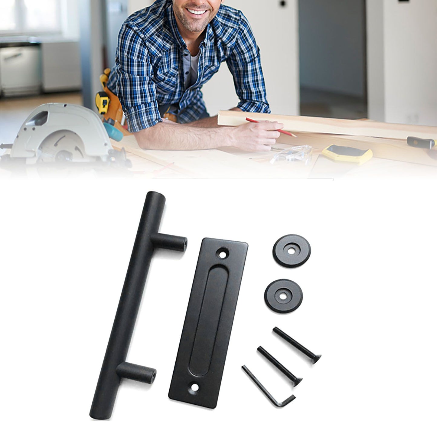 Sliding Barn Door Handle Carbon Steel 4.8mm Thick Double Sided Barn Door Push Pull Handle Black Round Handle