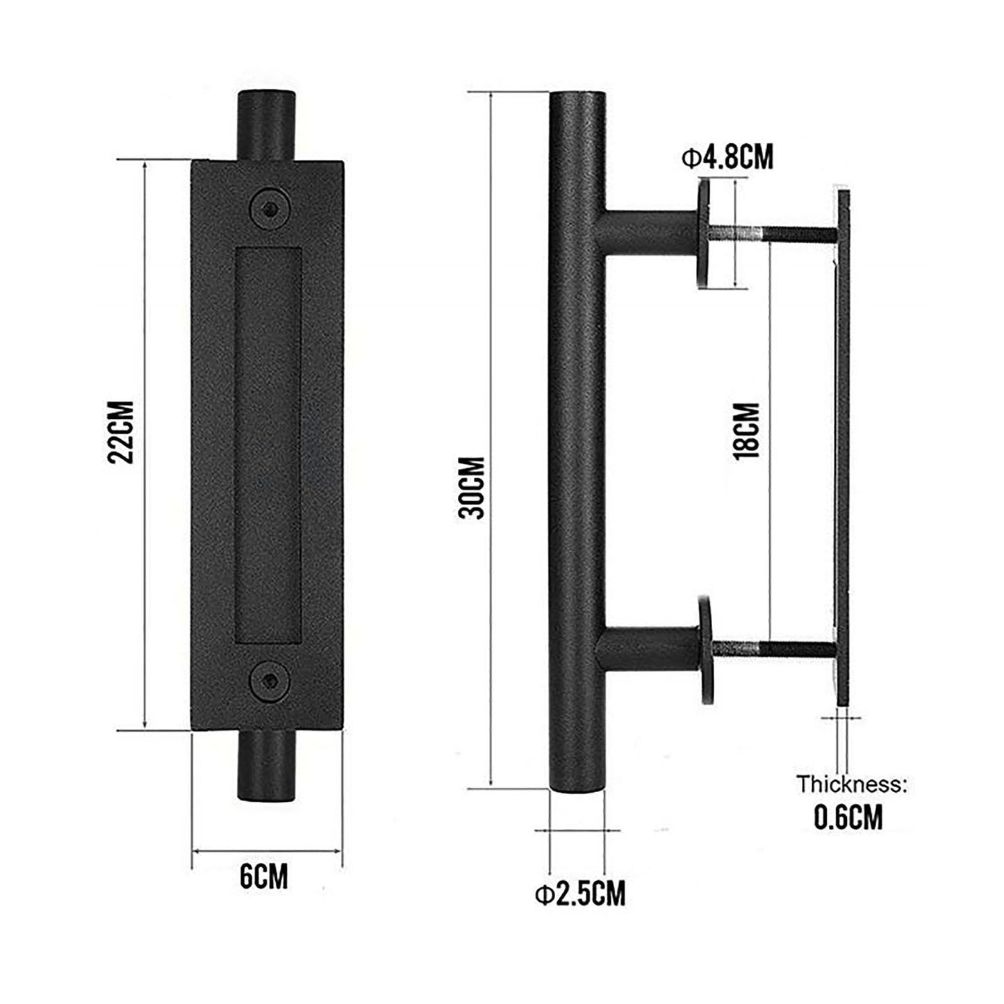 Sliding Barn Door Handle Carbon Steel 4.8mm Thick Double Sided Barn Door Push Pull Handle Black Round Handle