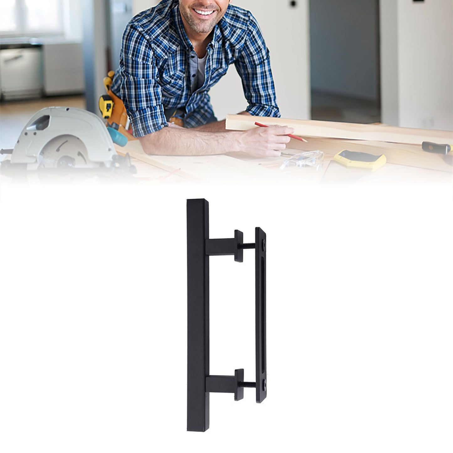 Sliding Barn Door Handle Carbon Steel 4.8mm Thick Double Sided Barn Door Push Pull Handle Black Square Handle