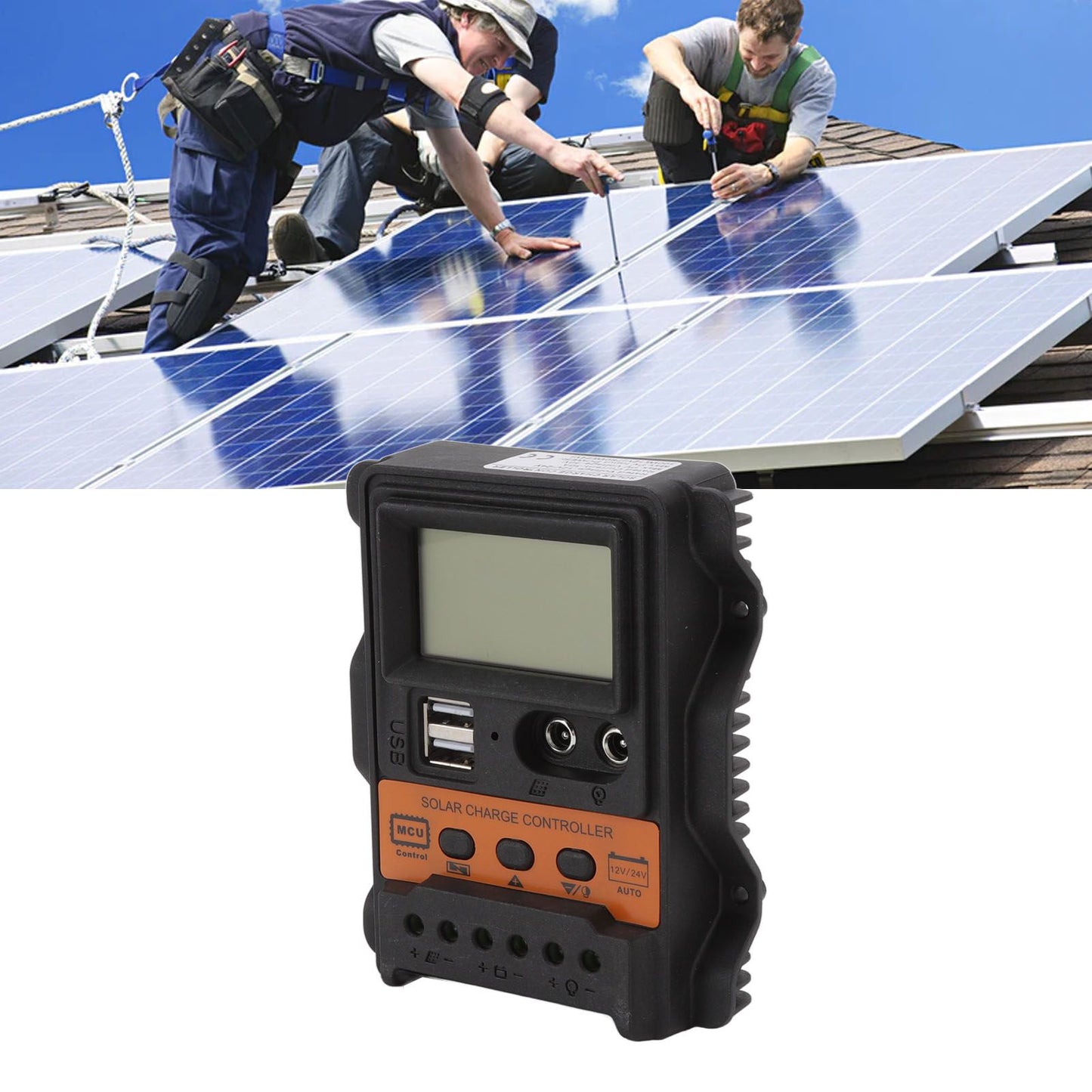 12V 24V Dual USB Solar Charge Controller PWM Photovoltaic Solar Panel Charge Regulator with LCD Display 30A
