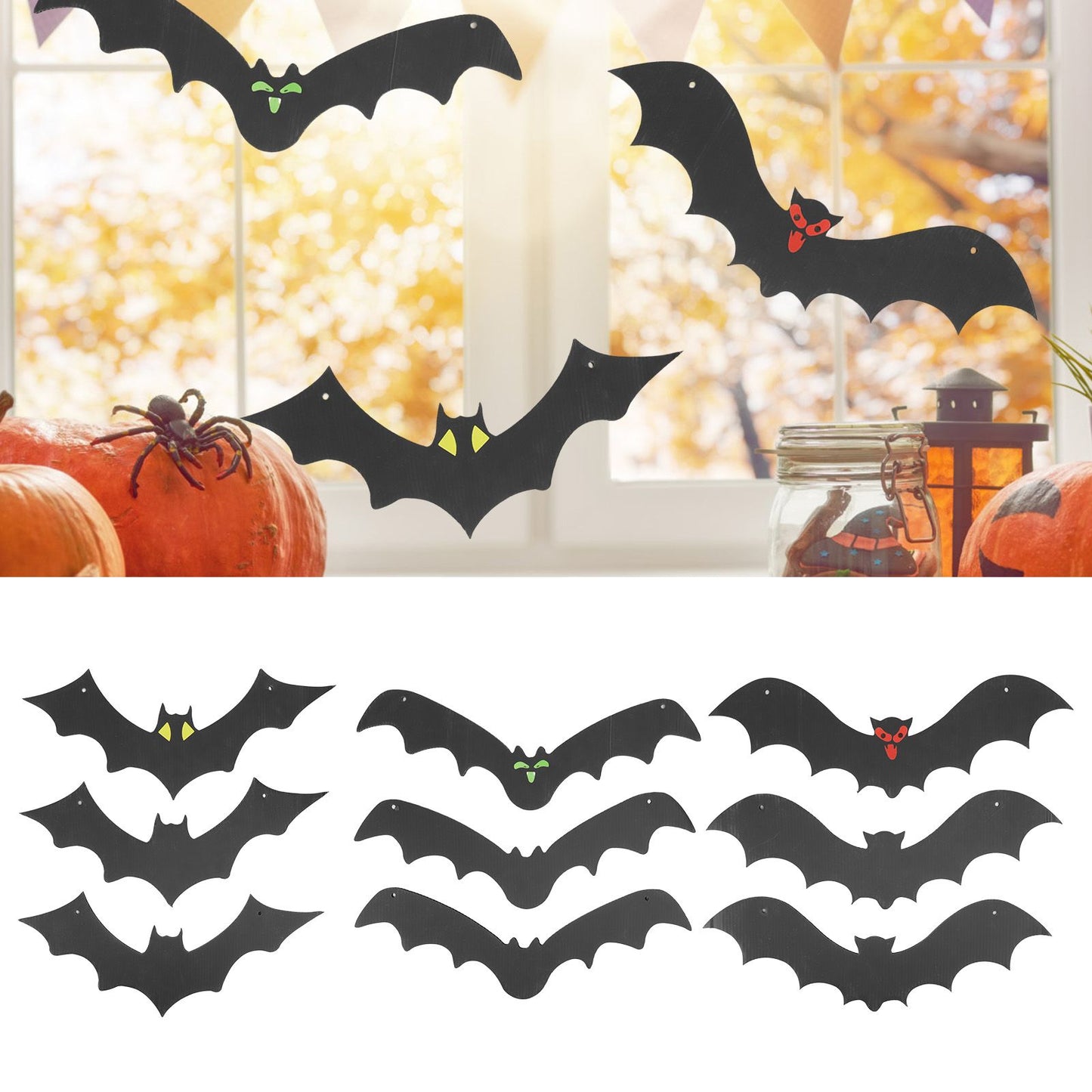 9 PCS Hanging Bats Decoration Courtyard Halloween Party Festival Flying Bats Hanging Ornaments