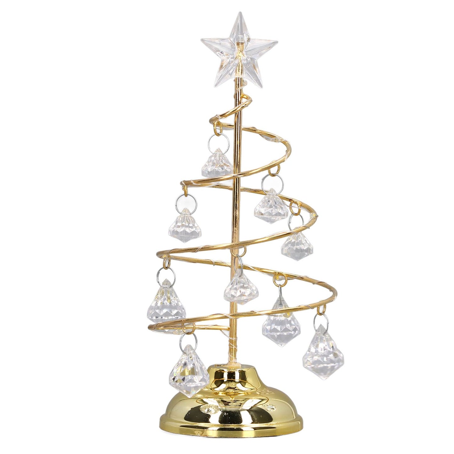 LED Christmas Tree Lamp Small Crystal Decorative Iron Tree Night Light Ornament for Gift Golden Warm Light