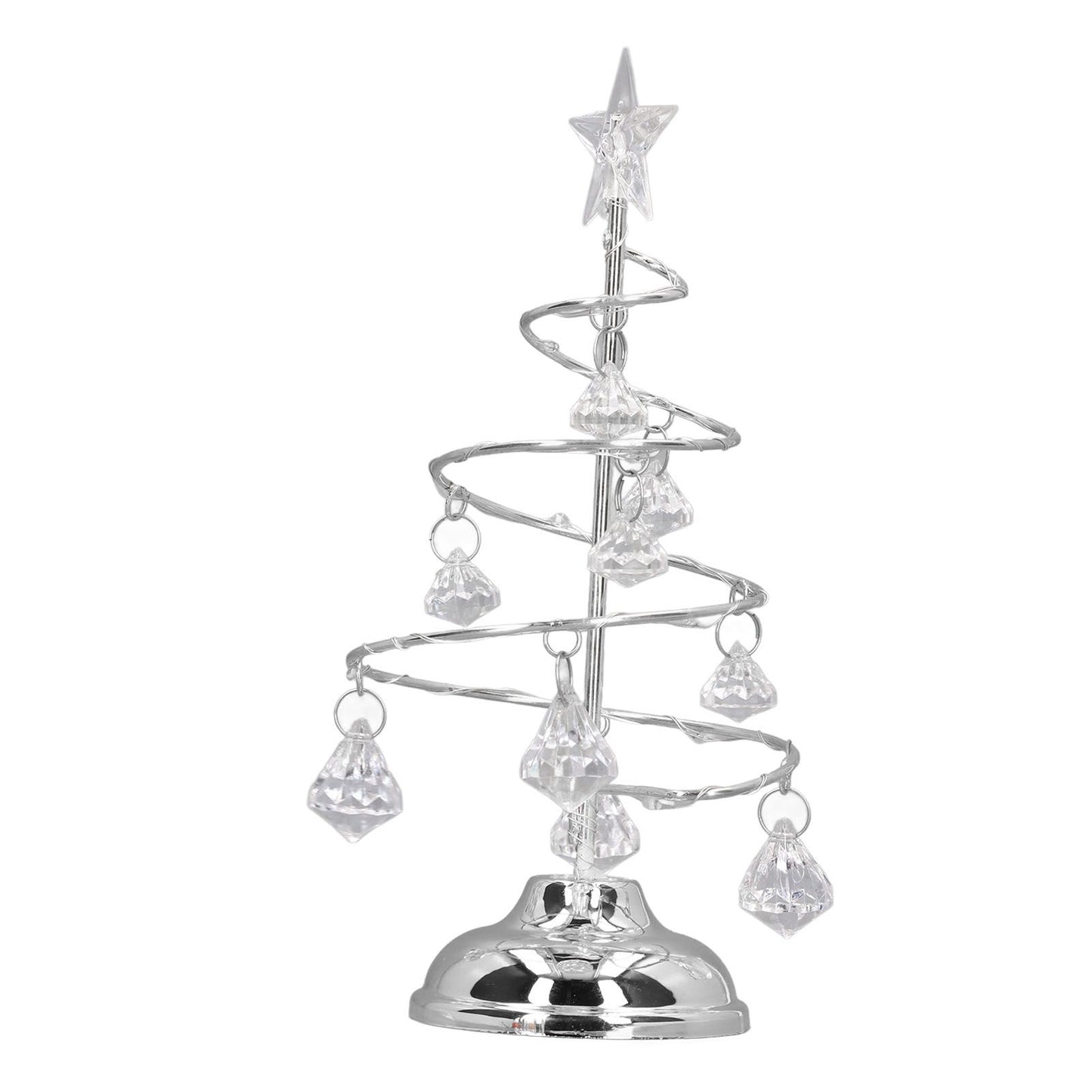 LED Christmas Tree Lamp Small Crystal Decorative Iron Tree Night Light Ornament for Gift Silver White Light